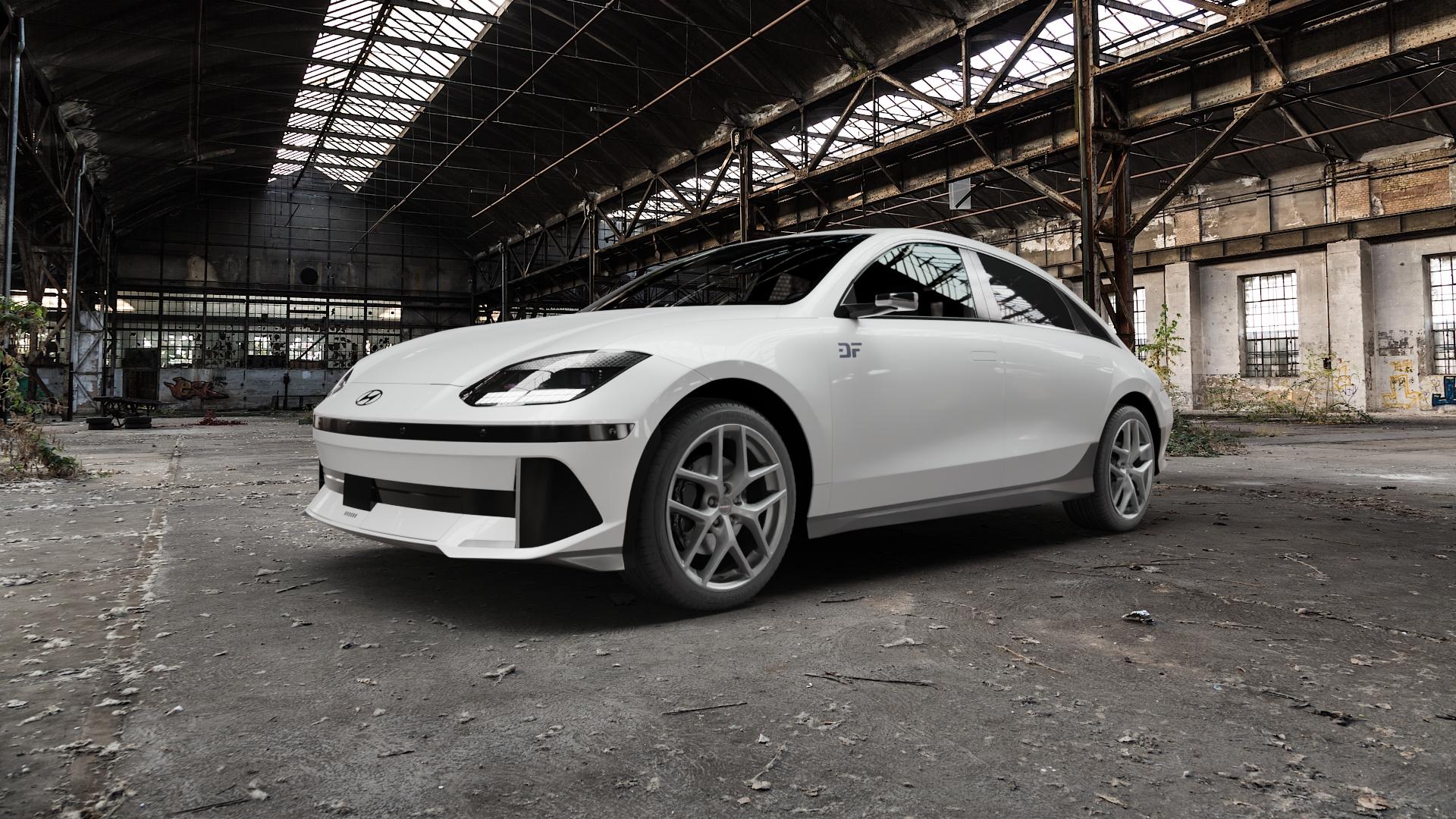 Borbet Y titan matt Felge mit Reifen grau in 19Zoll Winterfelge Alufelge auf weissem Hyundai Ioniq 6 Typ CE ⬇️ mit 15mm Tieferlegung ⬇️ Old Industrial Hall_max5000mm_2022 Frontansicht_1