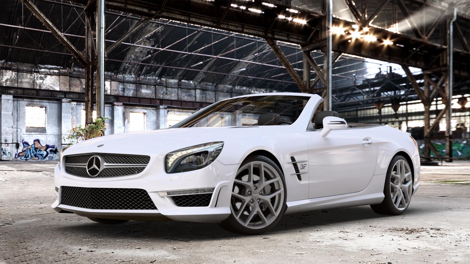 Borbet Y titan matt Felge mit Reifen grau in 19Zoll Winterfelge Alufelge auf weissem Mercedes SL Typ R231 5,5l 63 AMG 395kW (537 PS) 6,0l 65 463kW (630 ⬇️ mit 15mm Tieferlegung ⬇️ Old Industrial Hall_max_4400mm_2024 Frontansicht_1