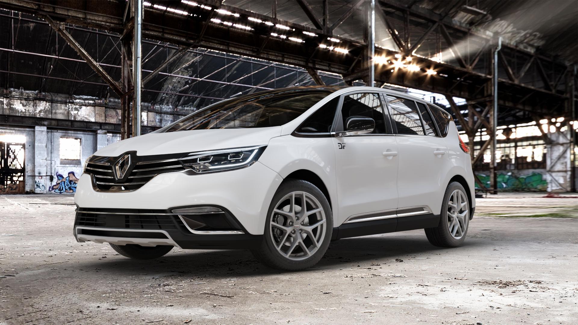 Borbet Y titan matt Felge mit Reifen grau in 19Zoll Winterfelge Alufelge auf weissem Renault Espace V Typ RFC Facelift ⬇️ mit 15mm Tieferlegung ⬇️ Old Industrial Hall_max_5300mm_2024 Frontansicht_1