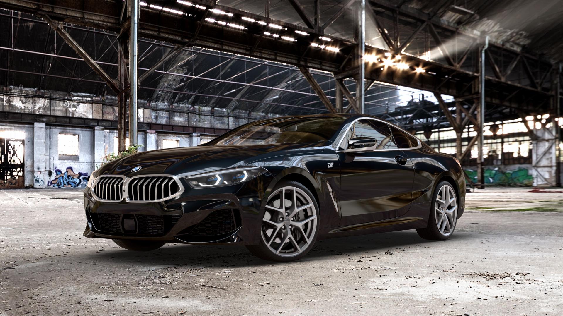Borbet Y titan matt Felge mit Reifen grau in 20Zoll Winterfelge Alufelge auf schwarzem metallic BMW 840d xDrive Typ G15 M850i 840i M8 F8CM (Coupe) 8er Coupé (G8C) ⬇️ mit 15mm Tieferlegung ⬇️ Old Industrial Hall_max_5300mm_2024 Frontansicht_1