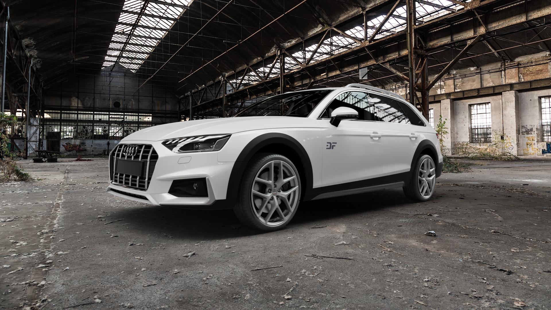 Borbet Y titan matt Felge mit Reifen grau in 20Zoll Winterfelge Alufelge auf weissem Audi A4 Typ B9 Allroad Facelift ⬇️ mit 15mm Tieferlegung ⬇️ Old Industrial Hall_max5000mm_2022 Frontansicht_1