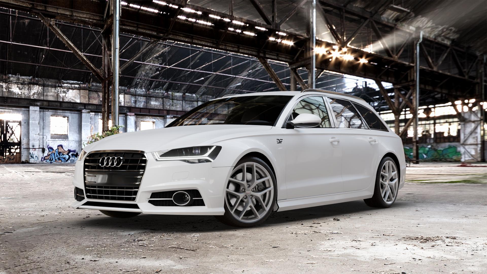 Borbet Y titan matt Felge mit Reifen grau in 20Zoll Winterfelge Alufelge auf weissem Audi A6 Typ 4G/C7 (Avant) Facelift ⬇️ mit 15mm Tieferlegung ⬇️ Old Industrial Hall_max_5300mm_2024 Frontansicht_1