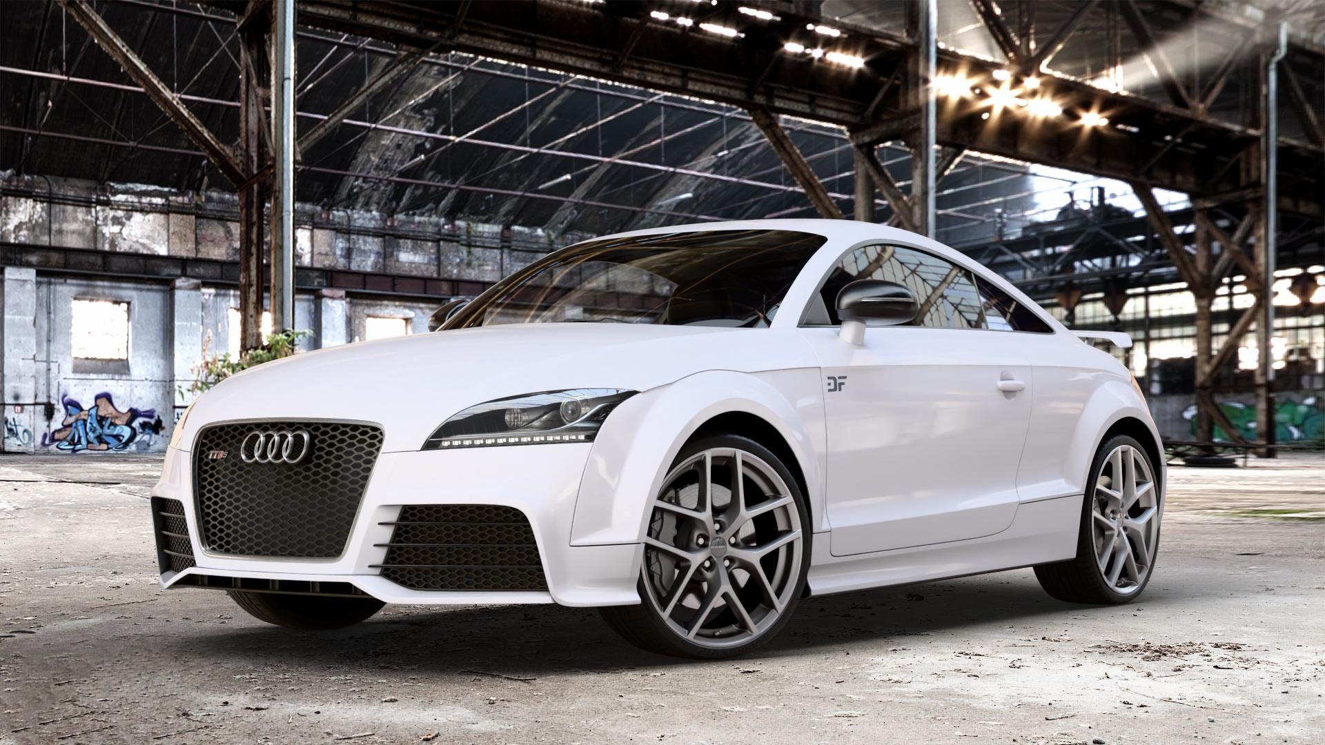 Borbet Y titan matt Felge mit Reifen grau in 20Zoll Winterfelge Alufelge auf weissem Audi TT II Typ 8J (Coupé) 2,5l RS quattro 250kW (340 PS) 265kW (360 ⬇️ mit 15mm Tieferlegung ⬇️ Old Industrial Hall_max_4400mm_2024 Frontansicht_1