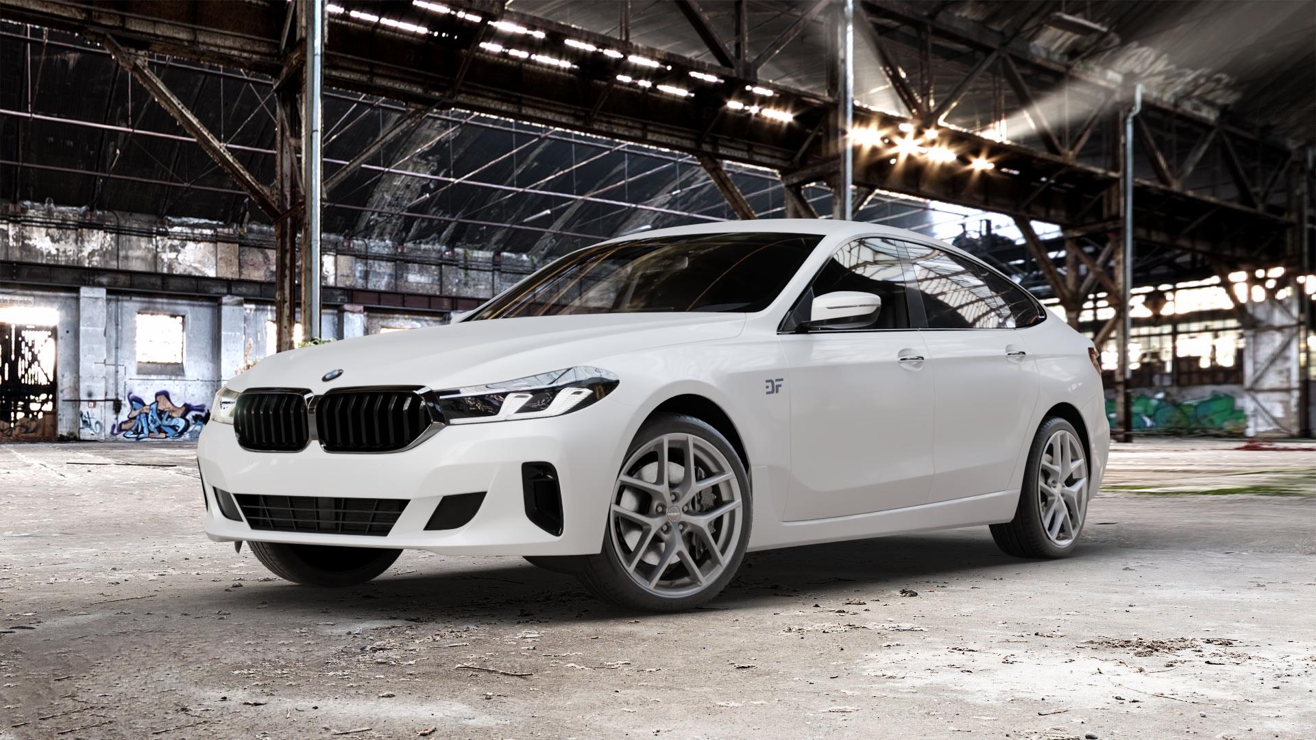 Borbet Y titan matt Felge mit Reifen grau in 20Zoll Winterfelge Alufelge auf weissem BMW 6er G32 Gran Turismo (G6GT) Facelift ⬇️ mit 15mm Tieferlegung ⬇️ Old Industrial Hall_max_5300mm_2024 Frontansicht_1