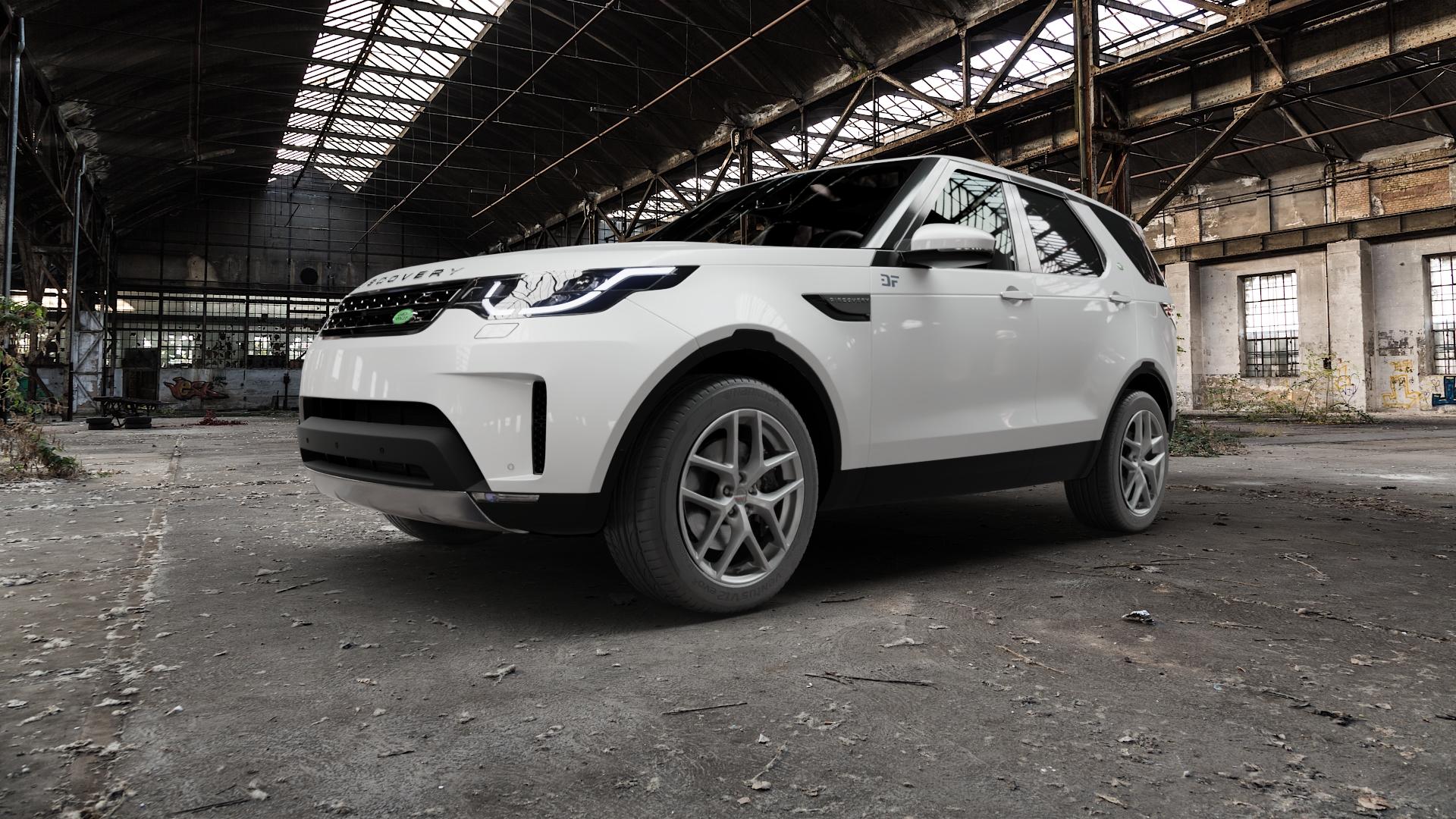 Borbet Y titan matt Felge mit Reifen grau in 20Zoll Winterfelge Alufelge auf weissem Land Rover Discovery V Typ LR ⬇️ mit 15mm Tieferlegung ⬇️ Old Industrial Hall_max5000mm_2022 Frontansicht_1