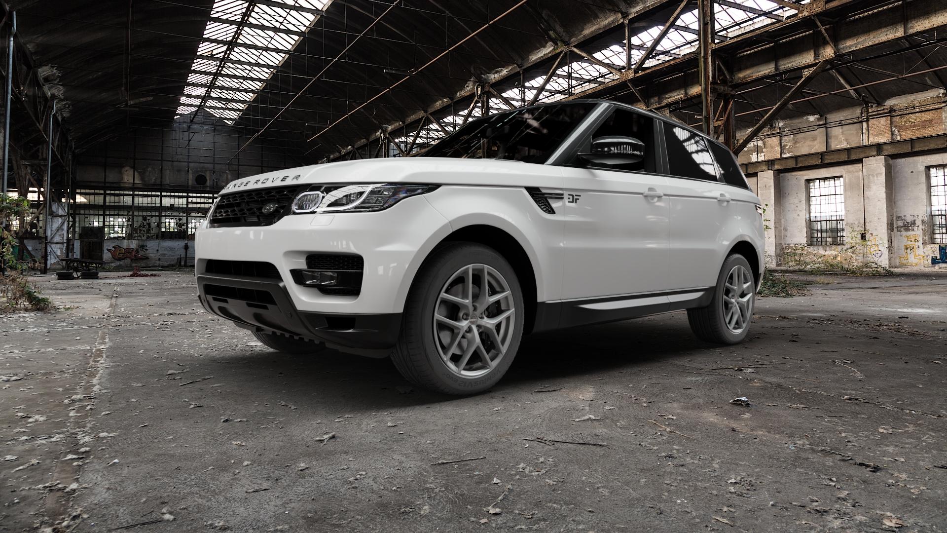 Borbet Y titan matt Felge mit Reifen grau in 20Zoll Winterfelge Alufelge auf weissem Land Rover Range Sport Typ LW ⬇️ mit 15mm Tieferlegung ⬇️ Old Industrial Hall_max5000mm_2022 Frontansicht_1