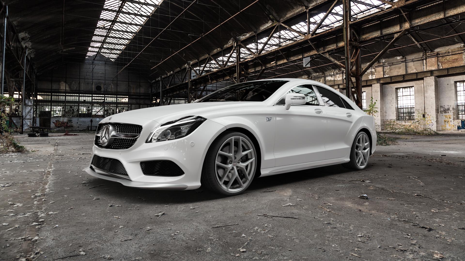 Borbet Y titan matt Felge mit Reifen grau in 20Zoll Winterfelge Alufelge auf weissem Mercedes CLS Typ C218 ⬇️ mit 15mm Tieferlegung ⬇️ Old Industrial Hall_max5000mm_2022 Frontansicht_1