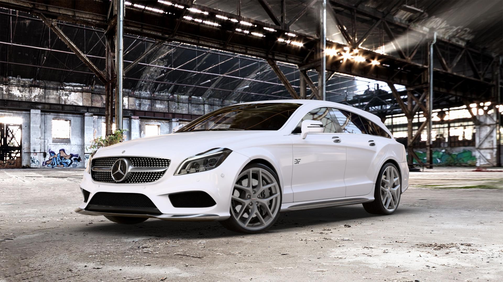 Borbet Y titan matt Felge mit Reifen grau in 20Zoll Winterfelge Alufelge auf weissem Mercedes CLS Typ X218 Shooting Brake 2,1l 250 CDI 150kW (204 PS) 3,0l 350 195kW (265 4Matic 3,5l 225kW (306 4,7l 500 300kW (408 5,5l 63 AMG 410kW (557 4-Matic 43 ⬇️ mit 15mm Tieferlegung ⬇️ Old Industrial Hall_max_5300mm_2024 Frontansicht_1