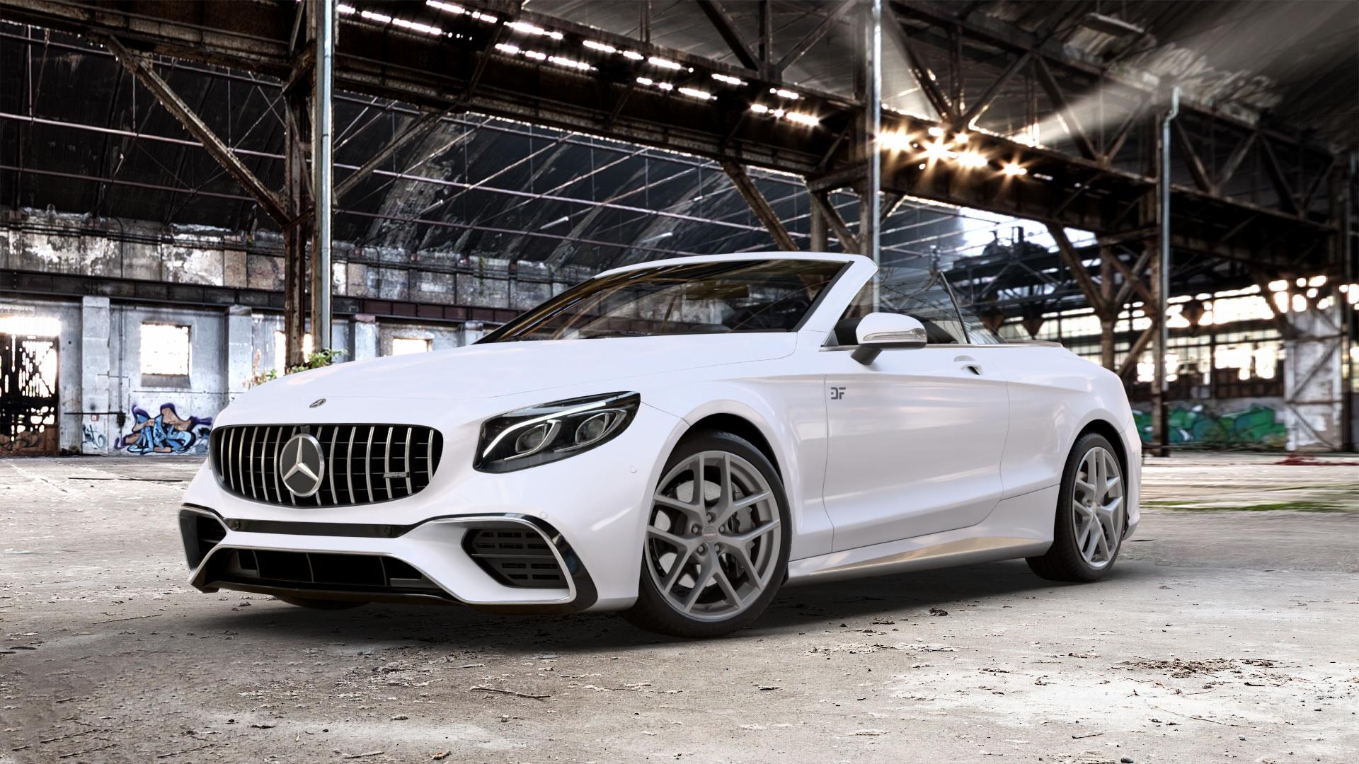 Borbet Y titan matt Felge mit Reifen grau in 20Zoll Winterfelge Alufelge auf weissem Mercedes S-Klasse Cabrio Typ 217 5,5l S 63 AMG 4Matic 430kW (585 PS) 6,0l 65 463kW (630 Facelift 4,0l 450kW (612 ⬇️ mit 15mm Tieferlegung ⬇️ Old Industrial Hall_max_5300mm_2024 Frontansicht_1