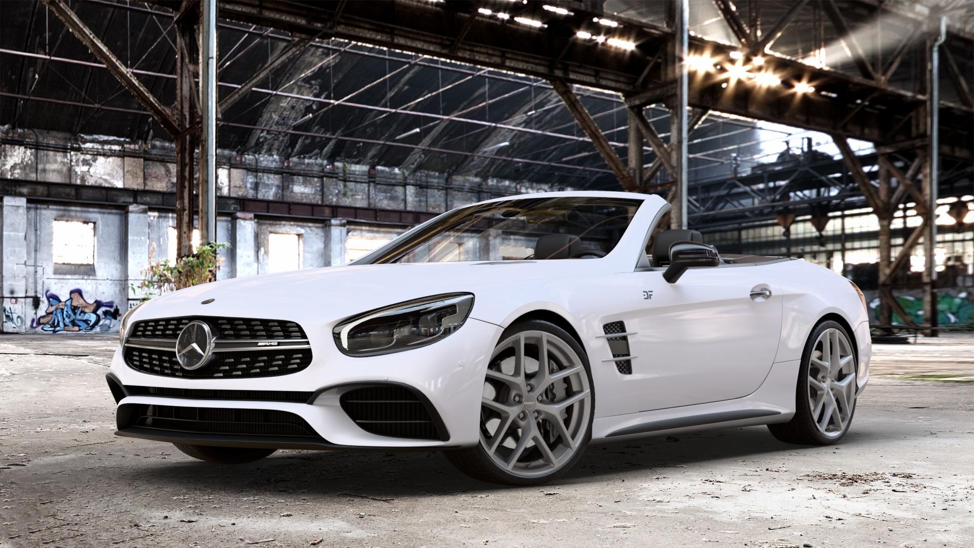 Borbet Y titan matt Felge mit Reifen grau in 20Zoll Winterfelge Alufelge auf weissem Mercedes SL Typ R231 Facelift 5,5l 63 AMG 430kW (585 PS) 6,0l 65 463kW (630 420kW (571 ⬇️ mit 15mm Tieferlegung ⬇️ Old Industrial Hall_max_4400mm_2024 Frontansicht_1