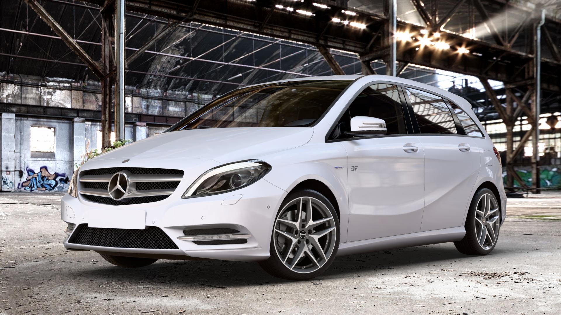 Borbet Z mistral anthracite glossy polished Felge mit Reifen grau in 18Zoll Alufelge auf weissem Mercedes B-Klasse Typ W246 ⬇️ mit 15mm Tieferlegung ⬇️ Old Industrial Hall_max_4400mm_2024 Frontansicht_1