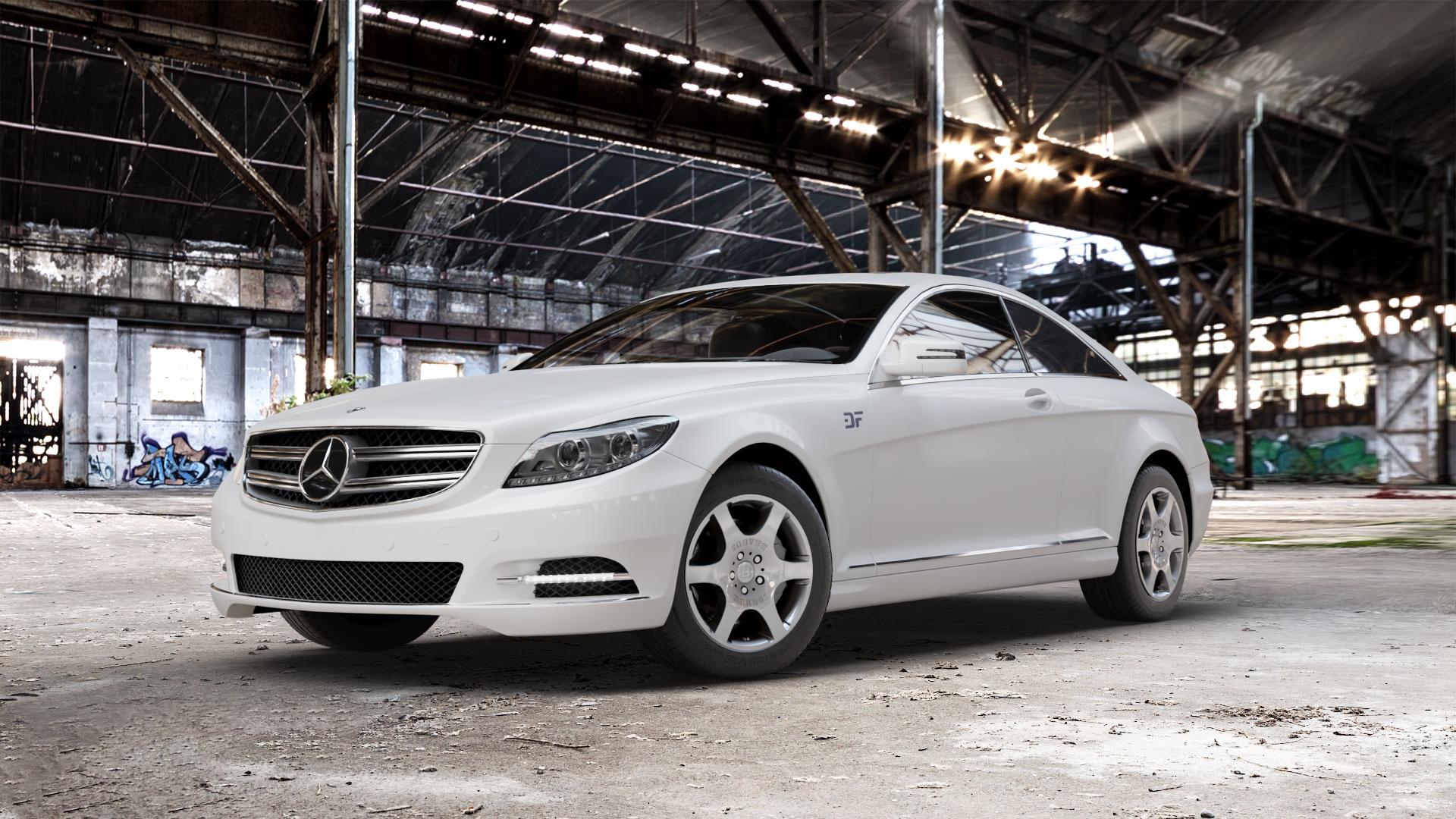 Brabus Monoblock A Silber lackiert Felge mit Reifen in 17Zoll Winterfelge Alufelge auf weissem Mercedes CL-Klasse Typ C216 ⬇️ mit 15mm Tieferlegung ⬇️ Old Industrial Hall_max_5300mm_2024 Frontansicht_1