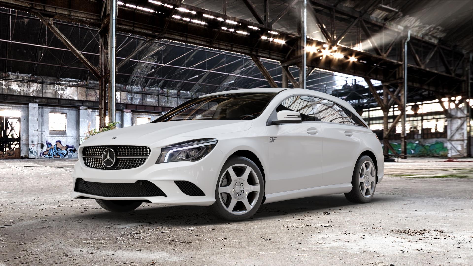 Brabus Monoblock A Silber lackiert Felge mit Reifen in 17Zoll Winterfelge Alufelge auf weissem Mercedes CLA-Klasse I Shooting Brake Typ 245G ⬇️ mit 15mm Tieferlegung ⬇️ Old Industrial Hall_max_5300mm_2024 Frontansicht_1