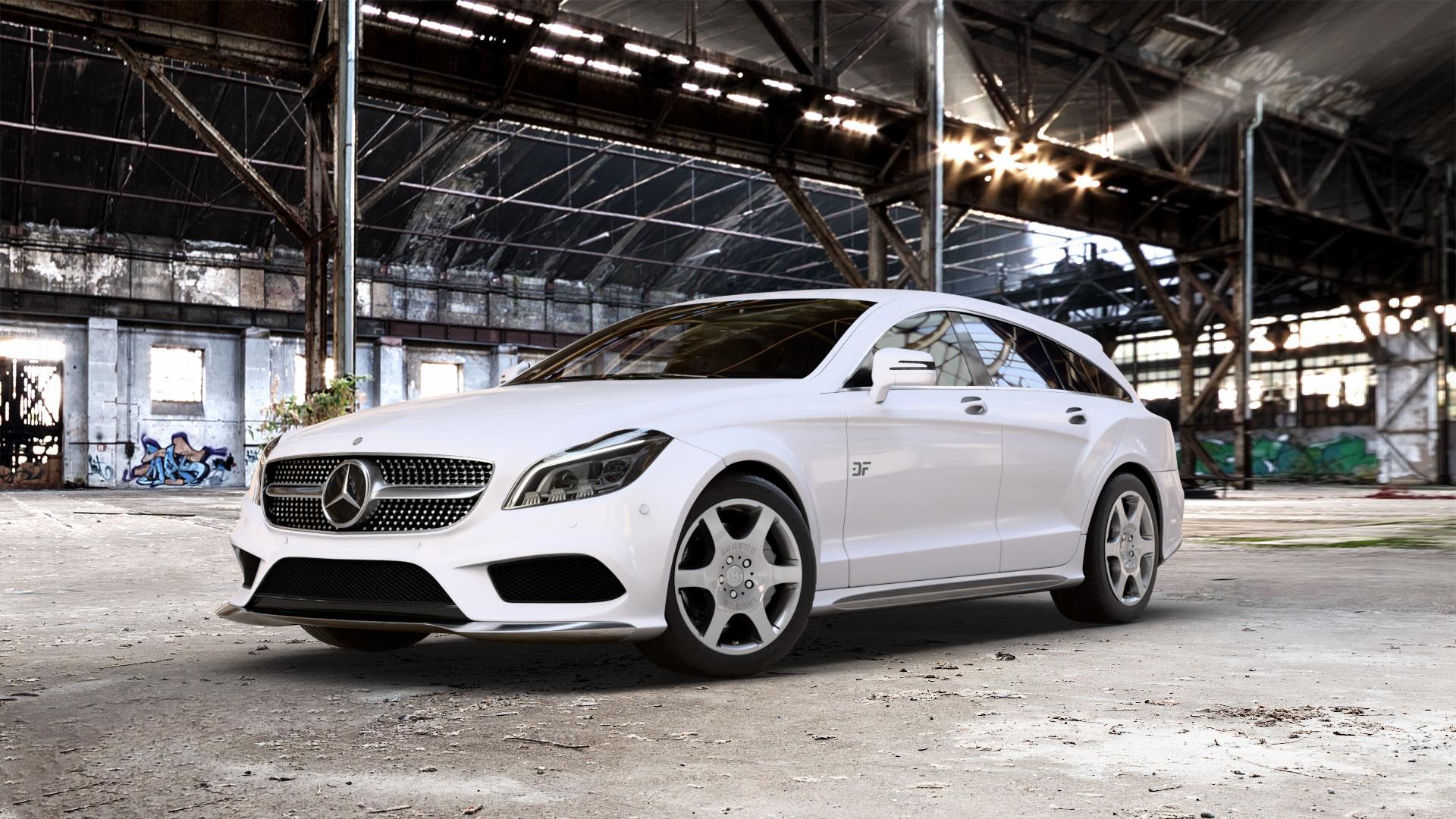 Brabus Monoblock A Silber lackiert Felge mit Reifen in 17Zoll Winterfelge Alufelge auf weissem Mercedes CLS Typ X218 Shooting Brake 2,1l 250 CDI 150kW (204 PS) 3,0l 350 195kW (265 4Matic 3,5l 225kW (306 4,7l 500 300kW (408 5,5l 63 AMG 410kW (557 4-Matic 43 ⬇️ mit 15mm Tieferlegung ⬇️ Old Industrial Hall_max_5300mm_2024 Frontansicht_1