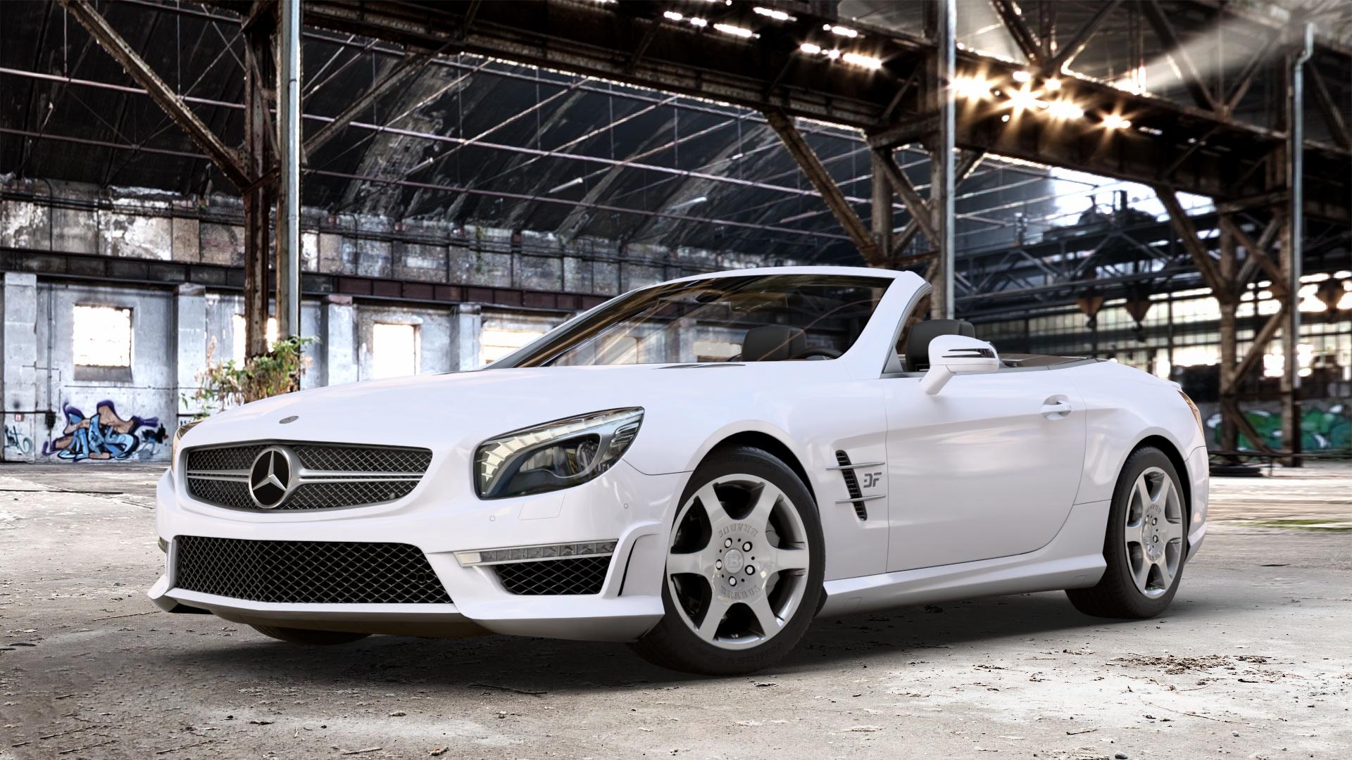 Brabus Monoblock A Silber lackiert Felge mit Reifen in 17Zoll Winterfelge Alufelge auf weissem Mercedes SL Typ R231 5,5l 63 AMG 395kW (537 PS) 6,0l 65 463kW (630 ⬇️ mit 15mm Tieferlegung ⬇️ Old Industrial Hall_max_4400mm_2024 Frontansicht_1