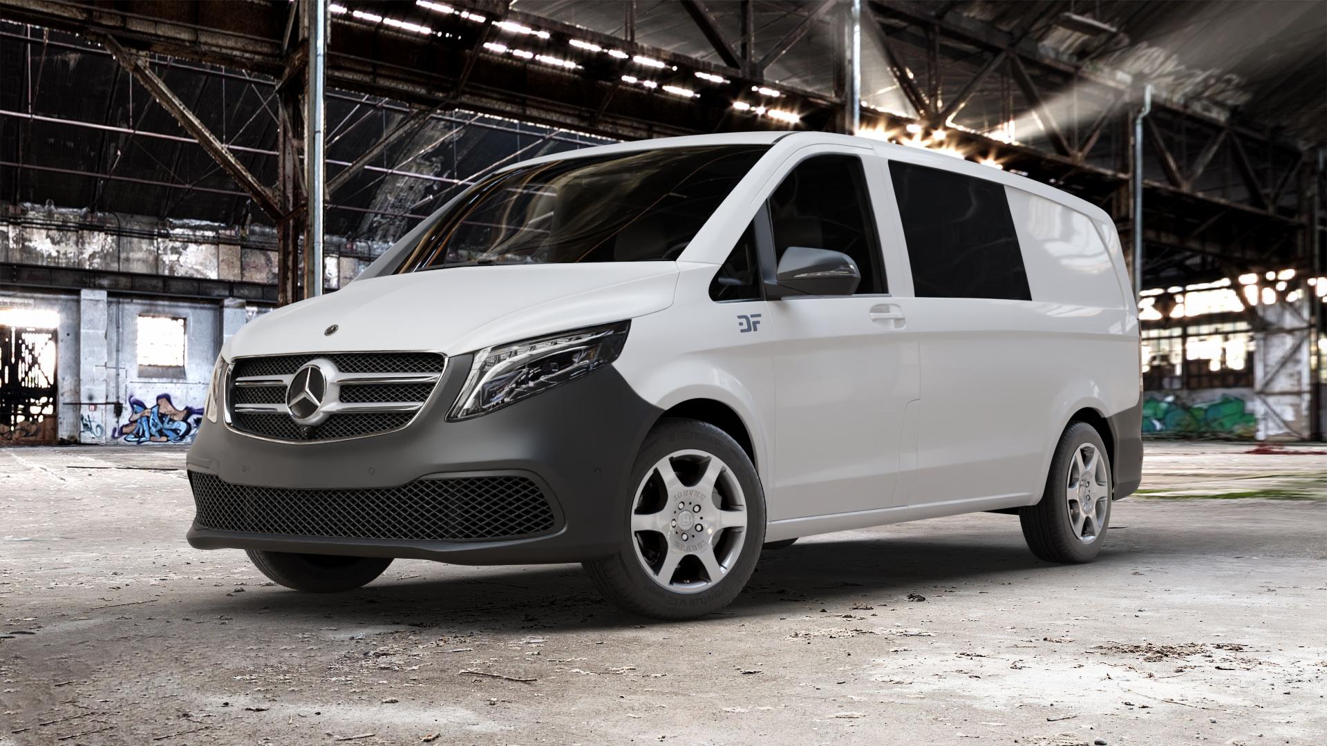 Brabus Monoblock A Silber lackiert Felge mit Reifen in 17Zoll Winterfelge Alufelge auf weissem Mercedes Vito Mixto Typ W447 Facelift ⬇️ mit 15mm Tieferlegung ⬇️ Old Industrial Hall_max_5300mm_2024 Frontansicht_1