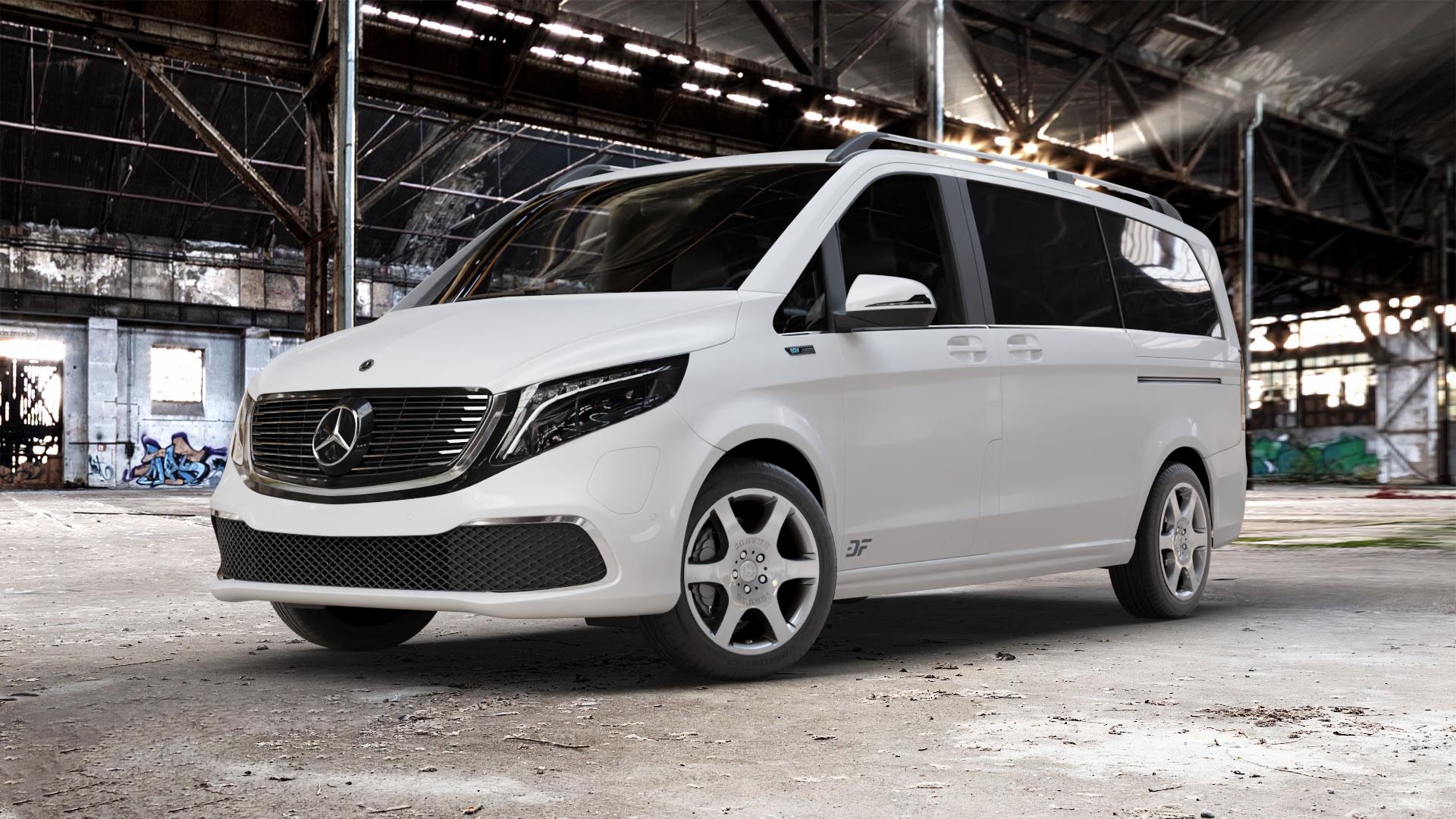 Brabus Monoblock A Silber lackiert Felge mit Reifen in 18Zoll Winterfelge Alufelge auf weissem Mercedes EQV Typ 639/2 ⬇️ mit 15mm Tieferlegung ⬇️ Old Industrial Hall_max_5300mm_2024 Frontansicht_1