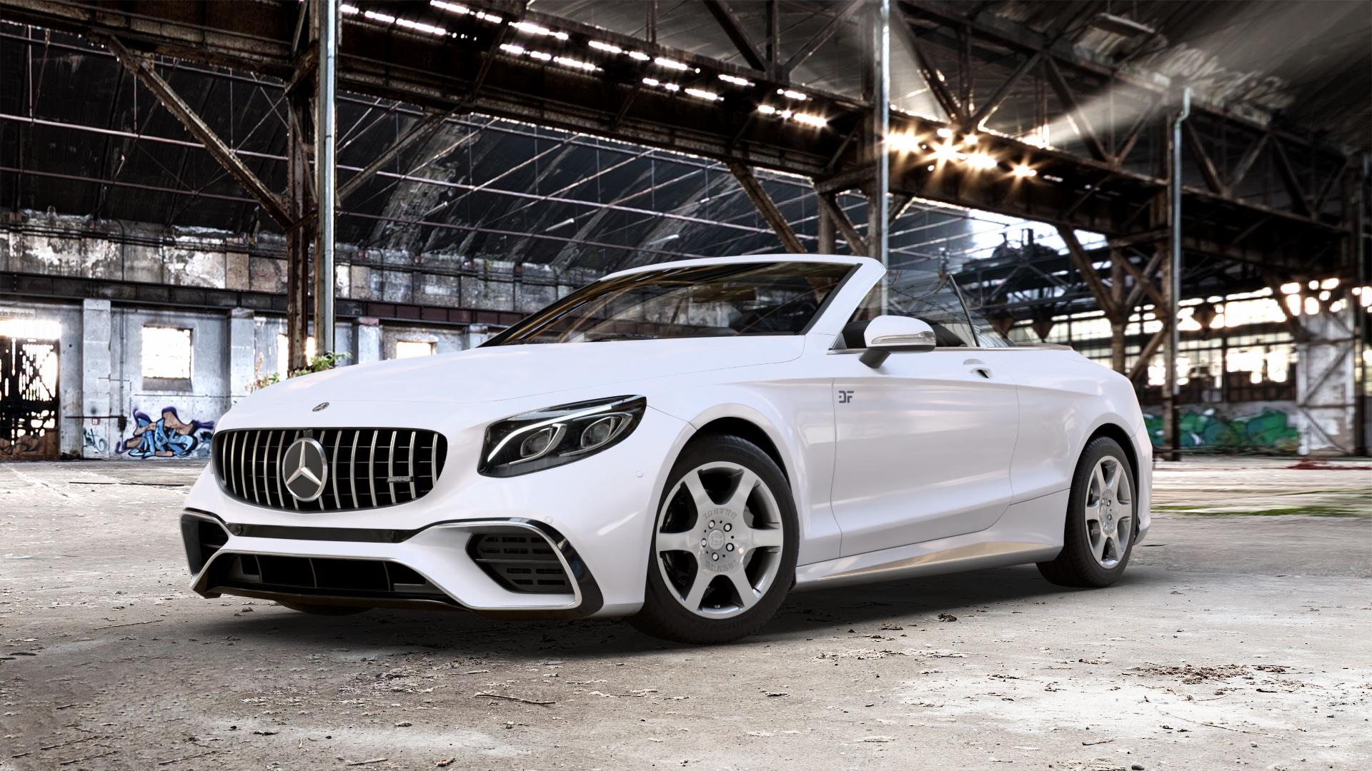 Brabus Monoblock A Silber lackiert Felge mit Reifen in 18Zoll Winterfelge Alufelge auf weissem Mercedes S-Klasse Cabrio Typ 217 5,5l S 63 AMG 4Matic 430kW (585 PS) 6,0l 65 463kW (630 Facelift 4,0l 450kW (612 ⬇️ mit 15mm Tieferlegung ⬇️ Old Industrial Hall_max_5300mm_2024 Frontansicht_1