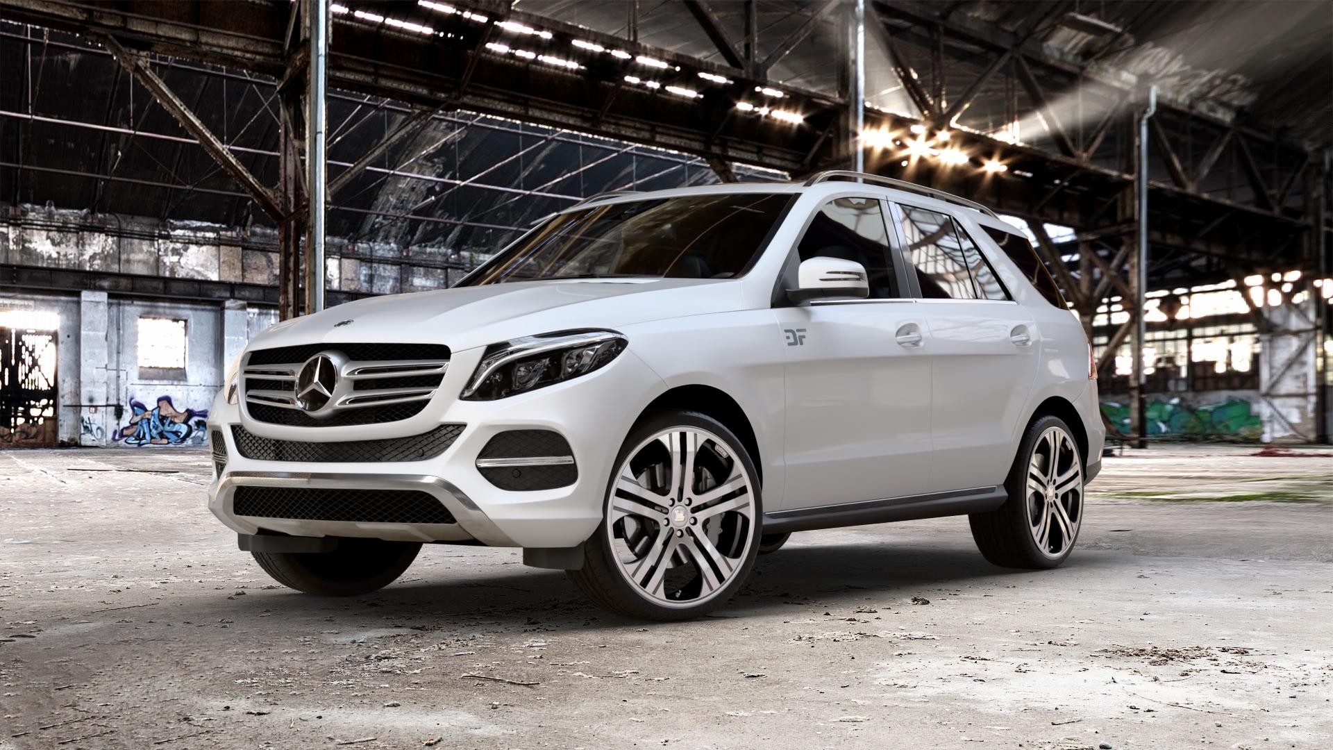 Brabus Monoblock Q Titan vollpoliert Felge mit Reifen grau mehrfarbig in 22Zoll Alufelge auf weissem Mercedes GLE-Klasse SUV Typ x166 ⬇️ mit 15mm Tieferlegung ⬇️ Old Industrial Hall_max_5300mm_2024 Frontansicht_1