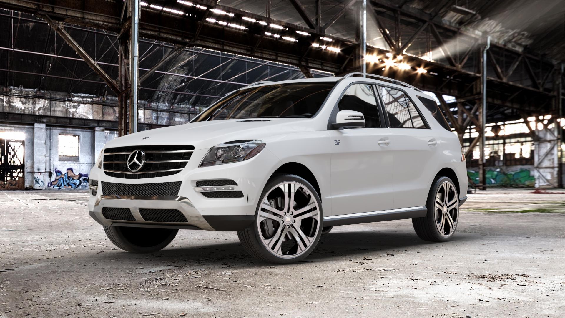 Brabus Monoblock Q Titan vollpoliert Felge mit Reifen grau mehrfarbig in 22Zoll Alufelge auf weissem Mercedes M-Klasse Typ W166 ⬇️ mit 15mm Tieferlegung ⬇️ Old Industrial Hall_max_5300mm_2024 Frontansicht_1