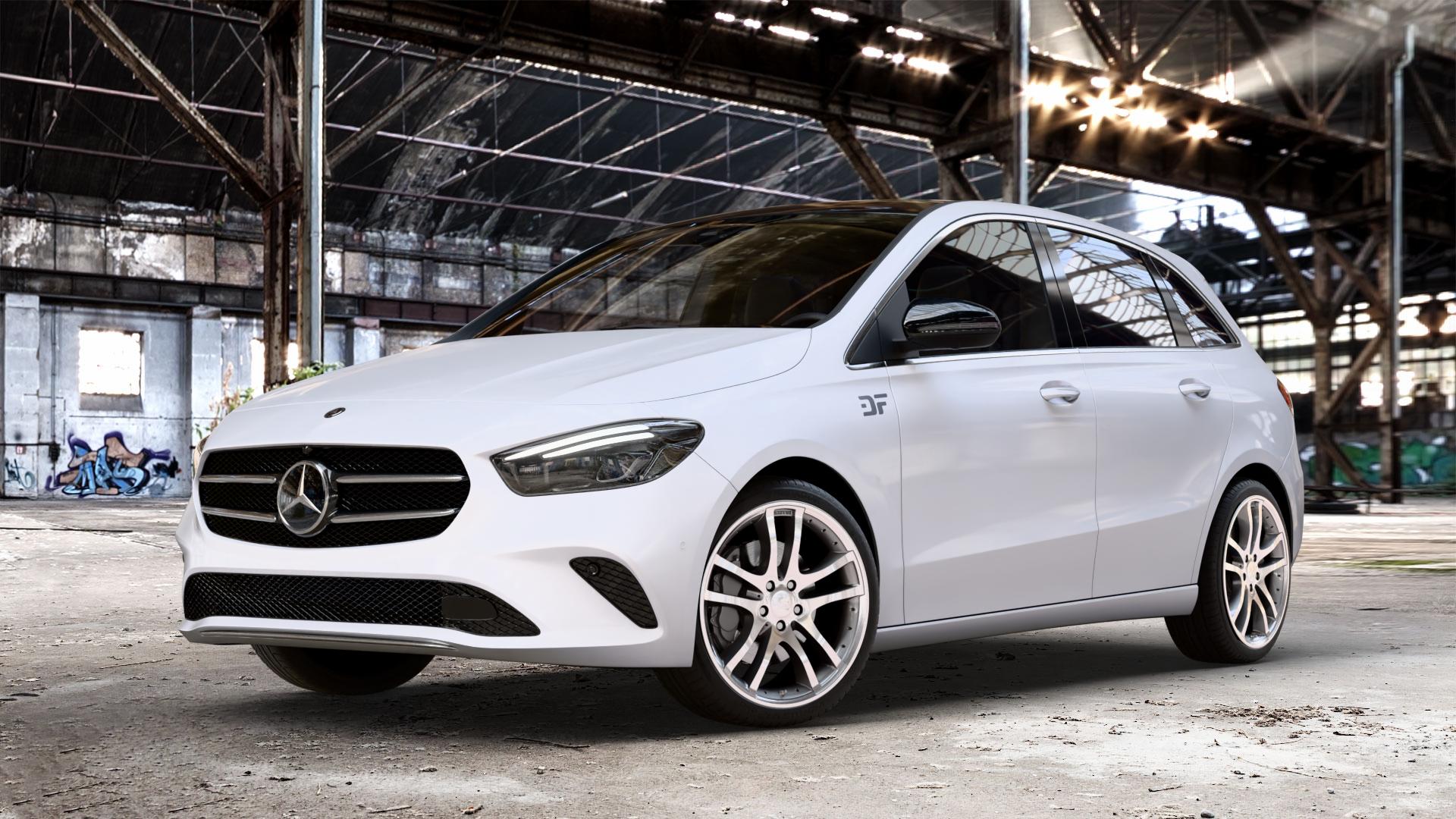 Brabus Monoblock S Silber vollpoliert Felge mit Reifen in 19Zoll Alufelge auf weissem Mercedes B-Klasse Typ W247 ⬇️ mit 15mm Tieferlegung ⬇️ Old Industrial Hall_max_4400mm_2024 Frontansicht_1