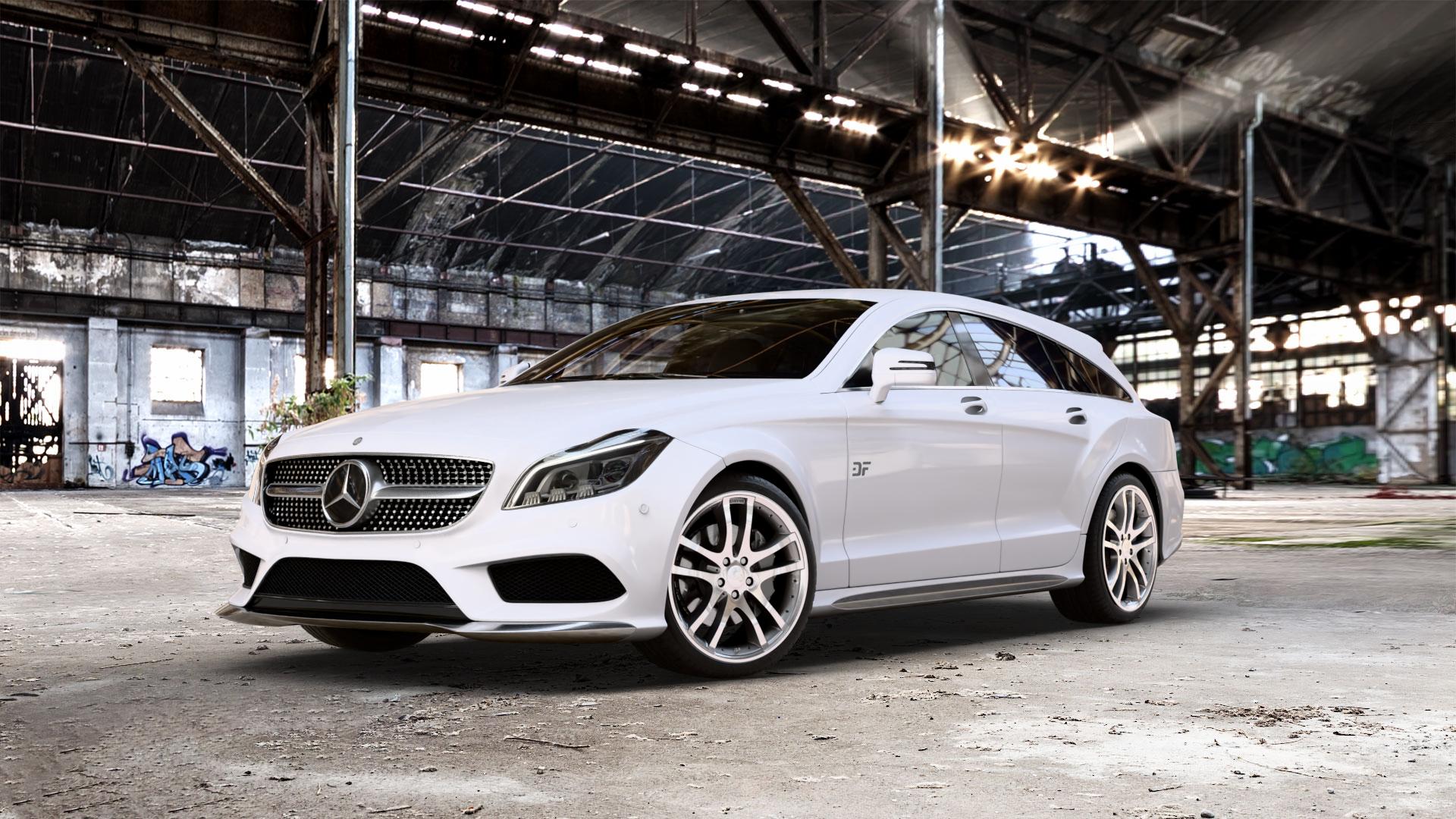 Brabus Monoblock S Silber vollpoliert Felge mit Reifen in 19Zoll Alufelge auf weissem Mercedes CLS Typ X218 Shooting Brake 2,1l 250 CDI 150kW (204 PS) 3,0l 350 195kW (265 4Matic 3,5l 225kW (306 4,7l 500 300kW (408 5,5l 63 AMG 410kW (557 4-Matic 43 ⬇️ mit 15mm Tieferlegung ⬇️ Old Industrial Hall_max_5300mm_2024 Frontansicht_1