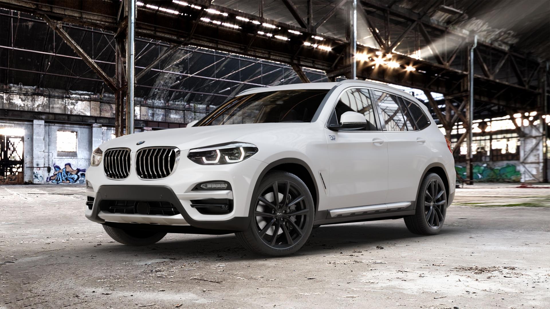 BREYTON BR-I Matt Black Felge mit Reifen schwarz in 20Zoll Winterfelge Alufelge auf weissem BMW X3 Typ G01 (G3X) ⬇️ mit 15mm Tieferlegung ⬇️ Old Industrial Hall_max_5300mm_2024 Frontansicht_1