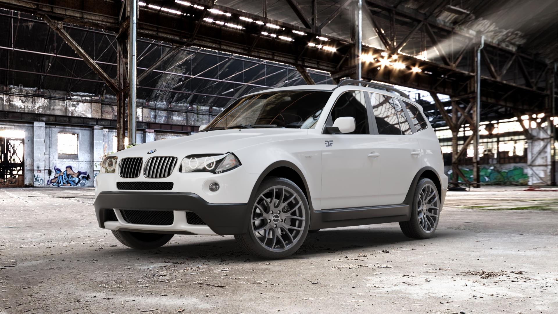 BREYTON Race GTS Matt Gun Felge mit Reifen grau in 19Zoll Winterfelge Alufelge auf weissem BMW X3 Typ E83 (X83) ⬇️ mit 15mm Tieferlegung ⬇️ Old Industrial Hall_max_5300mm_2024 Frontansicht_1