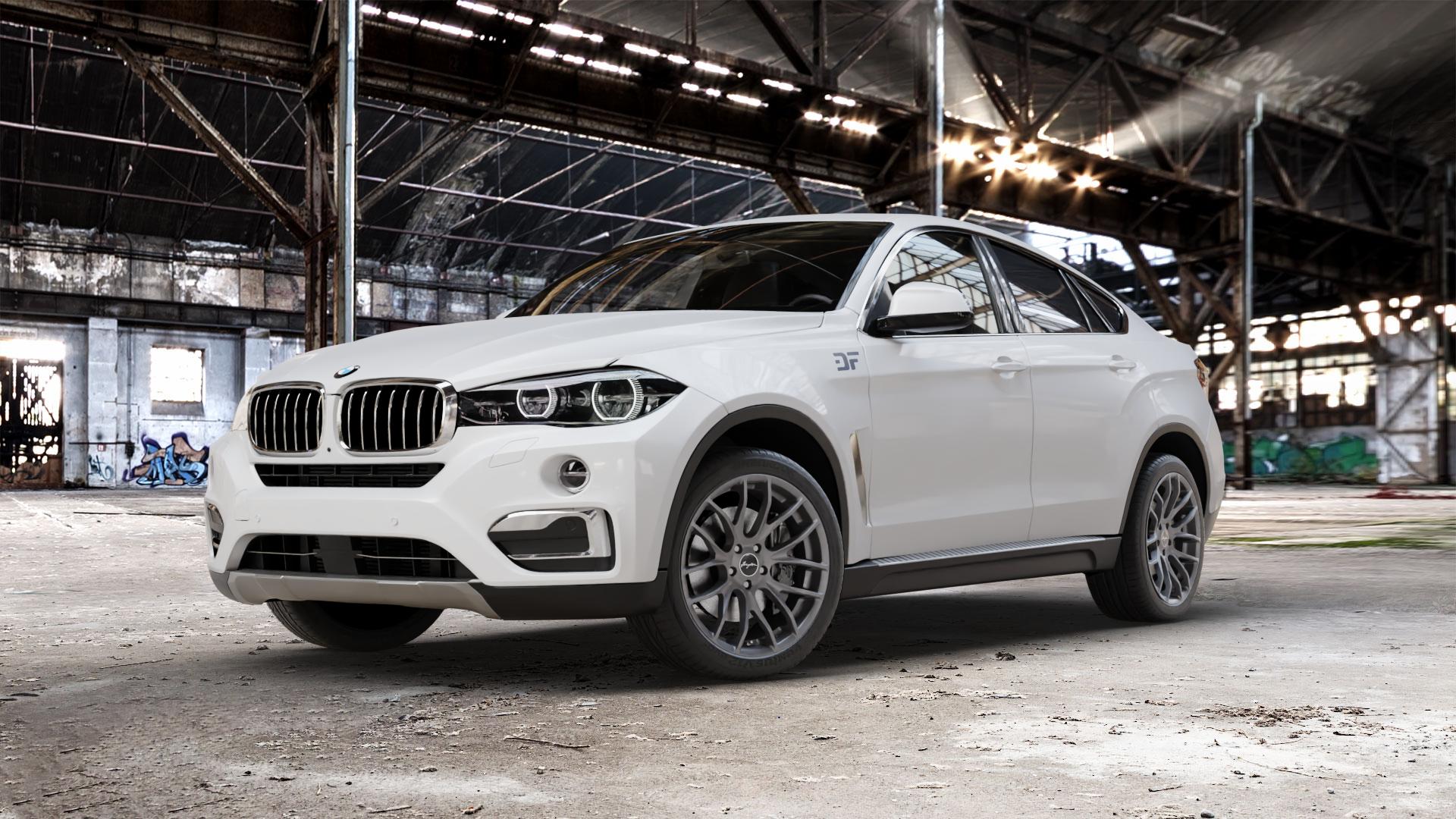 BREYTON Race GTS Matt Gun Felge mit Reifen grau in 20Zoll Winterfelge Alufelge auf weissem BMW X6 Typ F16 (X6, X-N1) ⬇️ mit 15mm Tieferlegung ⬇️ Old Industrial Hall_max_5300mm_2024 Frontansicht_1