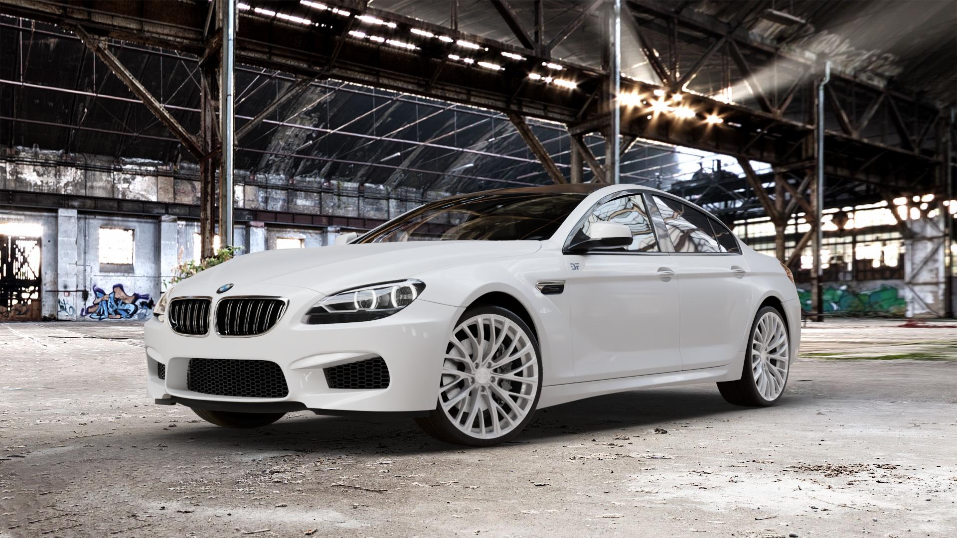 BREYTON Topas Hyper Silver Felge mit Reifen silber in 21Zoll Winterfelge Alufelge auf weissem BMW M6 Gran Coupe Typ F06 4,4l 412kW (560 PS) 423kW Competition (575 441kW Edition 30 (600 ⬇️ mit 15mm Tieferlegung ⬇️ Old Industrial Hall_max_5300mm_2024 Frontansicht_1