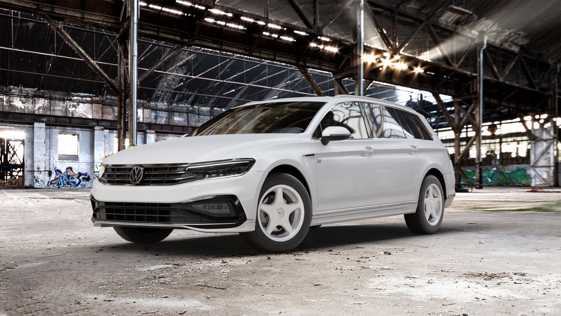 Brock B1 kristallsilber lackiert Felge mit Reifen in 16Zoll Winterfelge Alufelge auf weissem Volkswagen (VW) Passat 3C/B8 Variant Facelift ⬇️ mit 15mm Tieferlegung ⬇️ Old Industrial Hall_max_5300mm_2024 Frontansicht_1