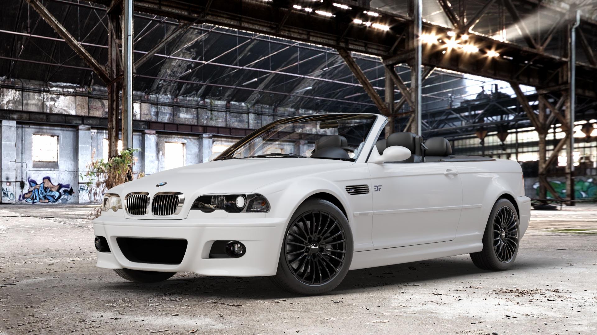 Brock B24 schwarz lackiert Felge mit Reifen in 17Zoll Winterfelge Alufelge auf weissem BMW 320cd Typ E46 (Cabrio) 2,0l 110kW (150 PS) 320ci 2,2l 125kW (170 323ci 2,5l 325ci 141kW (192 330cd 3,0l 150kW (204 330ci 170kW (231 318ci 105kW (143 M3 3er C ⬇️ mit 15mm Tieferlegung ⬇️ Old Industrial Hall_max_4400mm_2024 Frontansicht_1