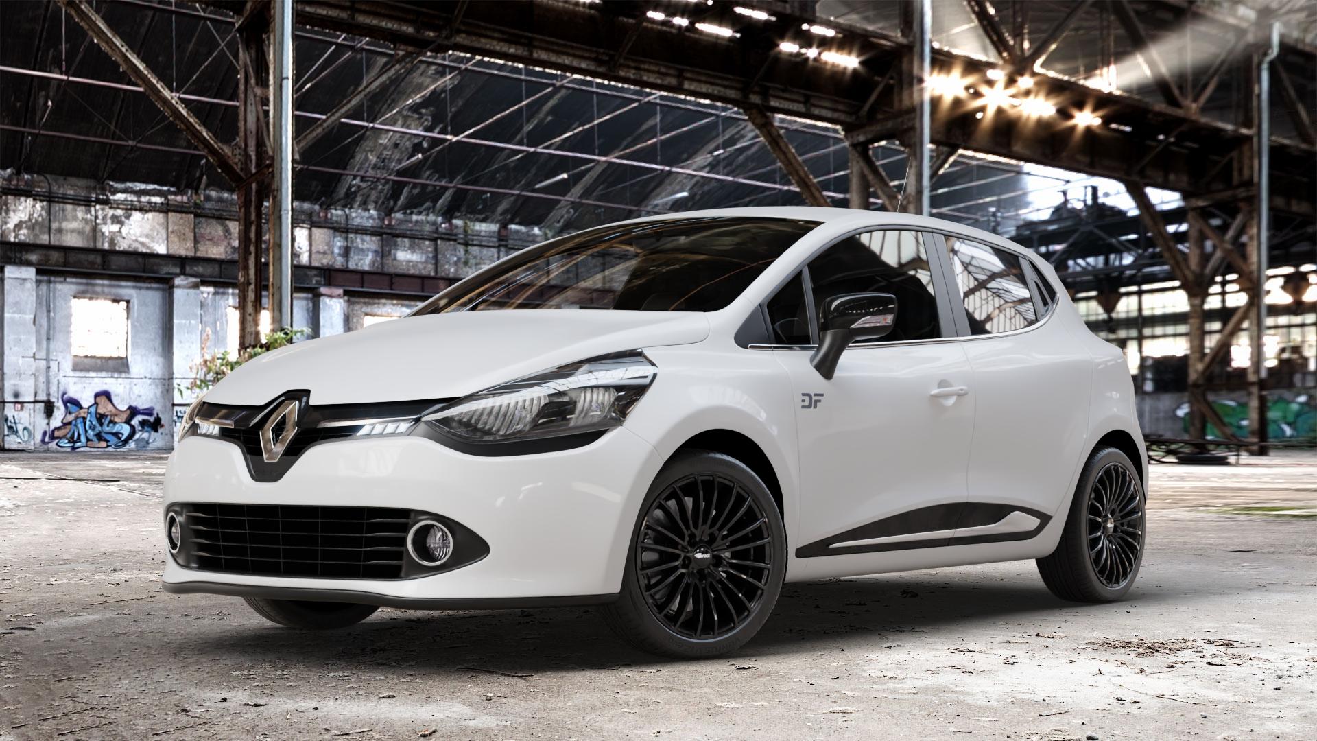 Brock B24 schwarz lackiert Felge mit Reifen in 17Zoll Winterfelge Alufelge auf weissem Renault Clio IV Typ R ⬇️ mit 15mm Tieferlegung ⬇️ Old Industrial Hall_max_4400mm_2024 Frontansicht_1