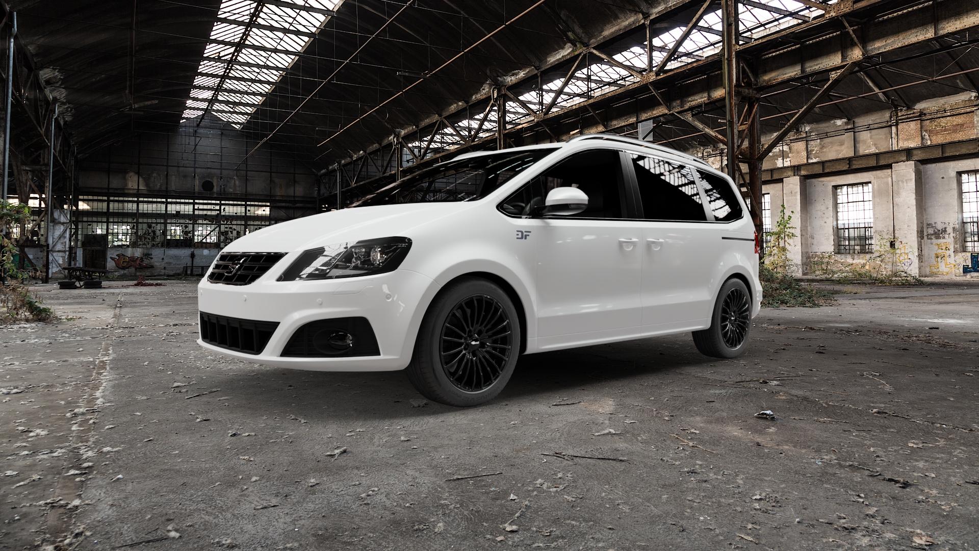 Brock B24 schwarz lackiert Felge mit Reifen in 17Zoll Winterfelge Alufelge auf weissem Seat Alhambra II Typ 7N Facelift ⬇️ mit 15mm Tieferlegung ⬇️ Old Industrial Hall_max5000mm_2022 Frontansicht_1