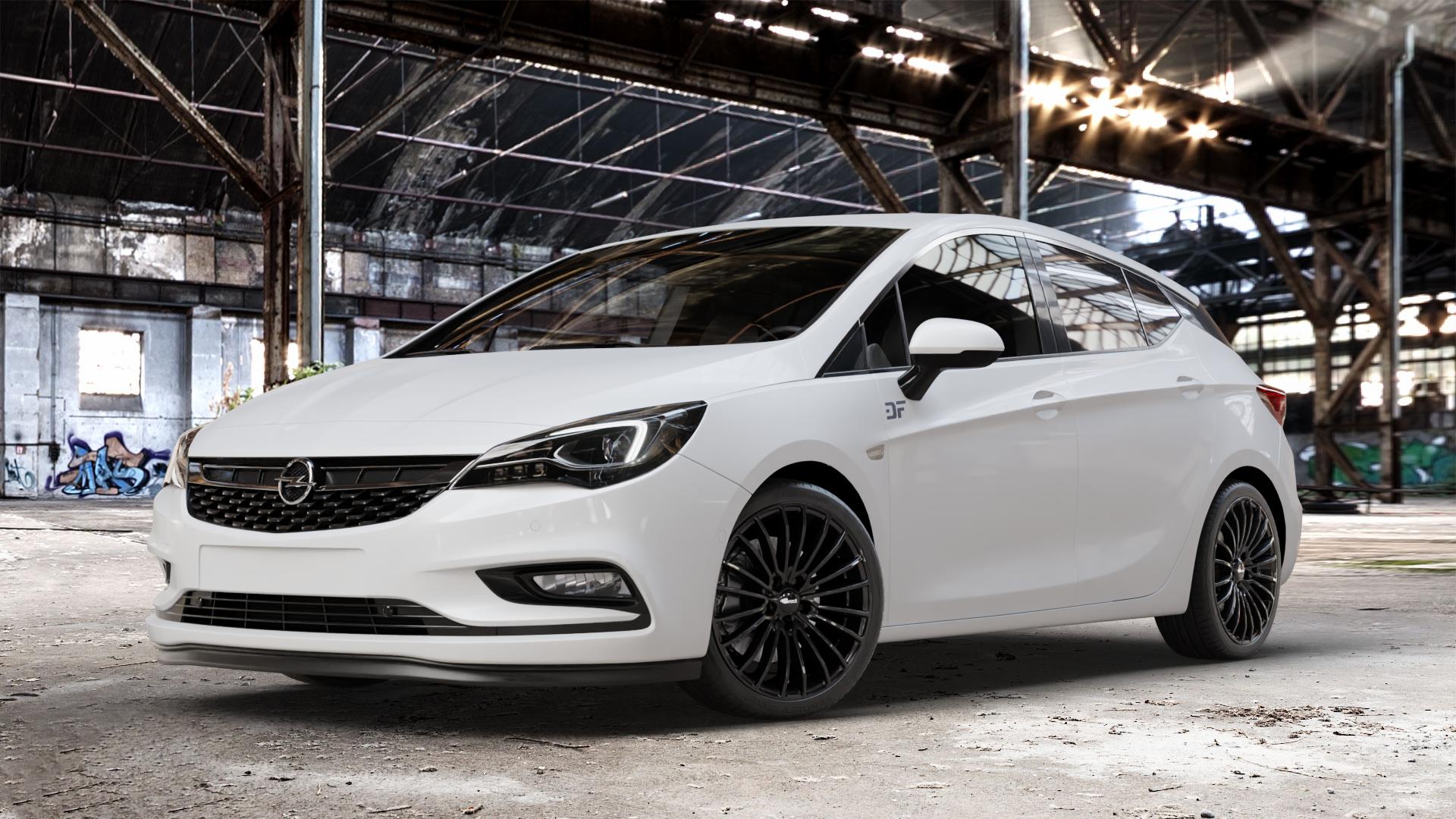 Brock B24 schwarz lackiert Felge mit Reifen in 18Zoll Winterfelge Alufelge auf weissem Opel Astra K Typ B-K ⬇️ mit 15mm Tieferlegung ⬇️ Old Industrial Hall_max_4400mm_2024 Frontansicht_1