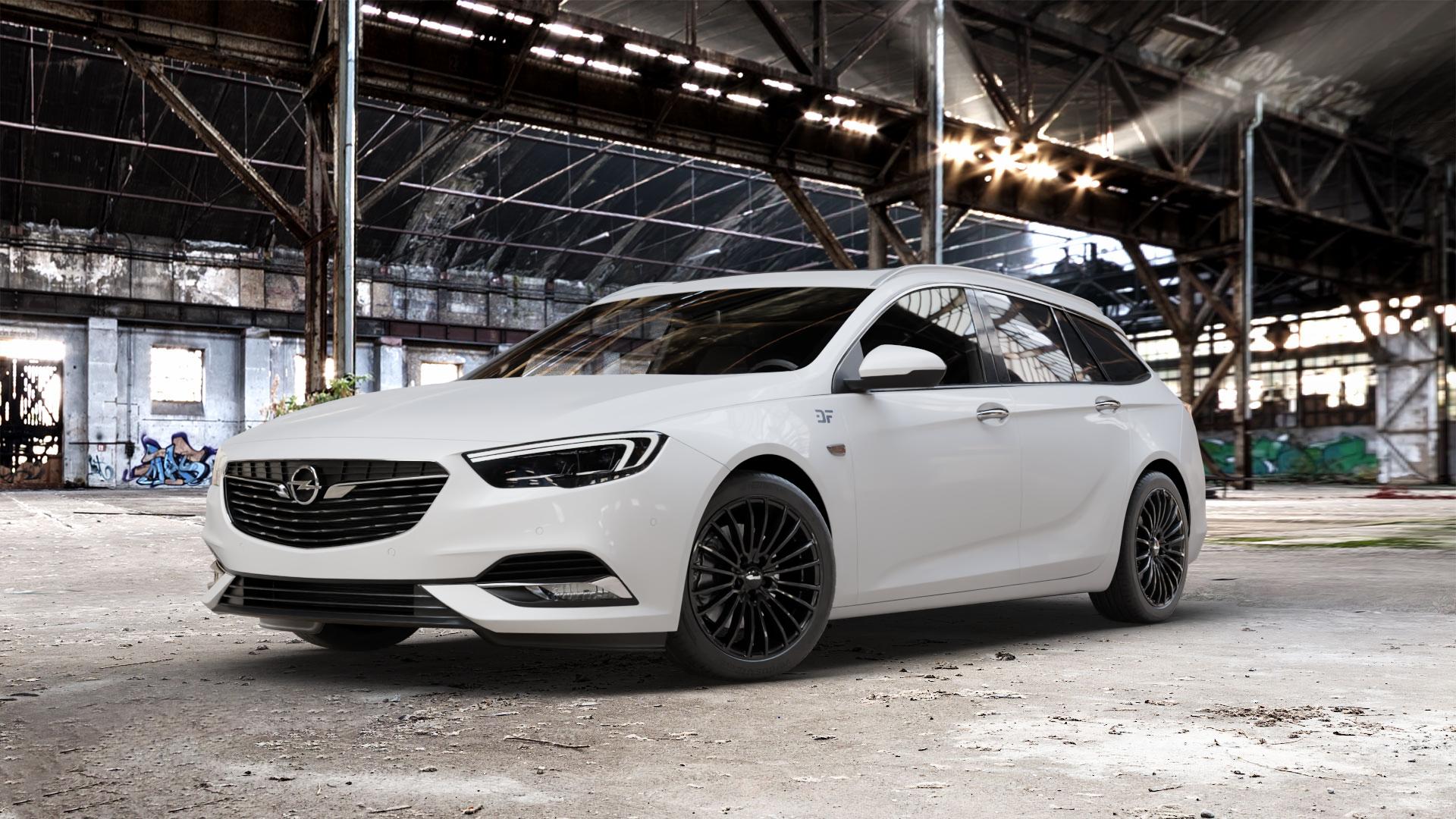 Brock B24 schwarz lackiert Felge mit Reifen in 18Zoll Winterfelge Alufelge auf weissem Opel Insignia II Sports Tourer Typ Z-B ⬇️ mit 15mm Tieferlegung ⬇️ Old Industrial Hall_max_5300mm_2024 Frontansicht_1