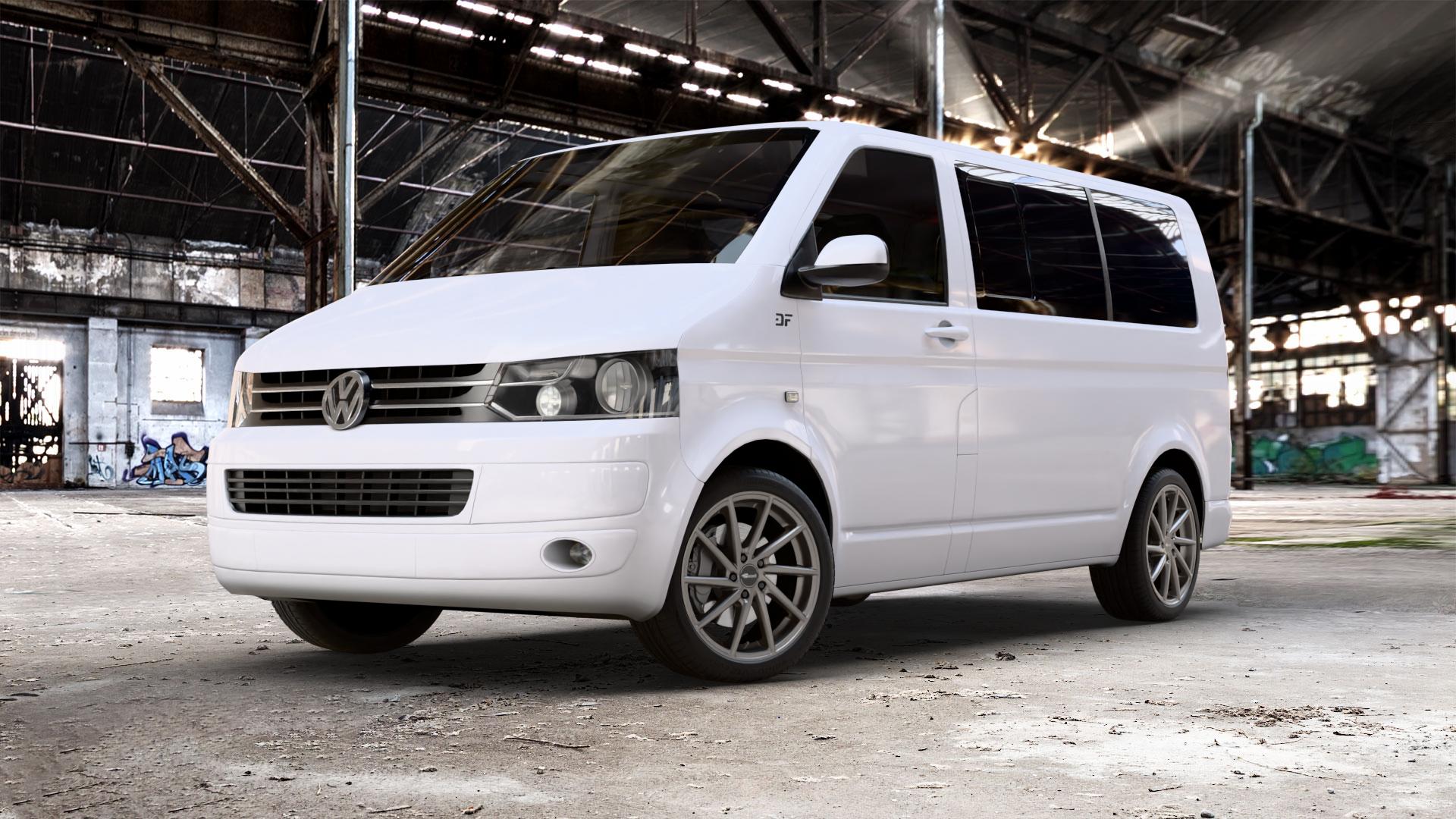 Brock B37 dark-sparkle lackiert Felge mit Reifen grau anthrazit in 19Zoll Winterfelge Alufelge auf weissem Volkswagen (VW) T5 Caravelle 2,0l TDI 62kW (84 PS) 84kW (114 103kW (140 75kW (102 100kW (136 132kW (179 TSI 150kW (204 110kW (150 4Motion Kombi Multivan ⬇️ mit 15mm Tieferlegung ⬇️ Old Industrial Hall_max_5300mm_2024 Frontansicht_1