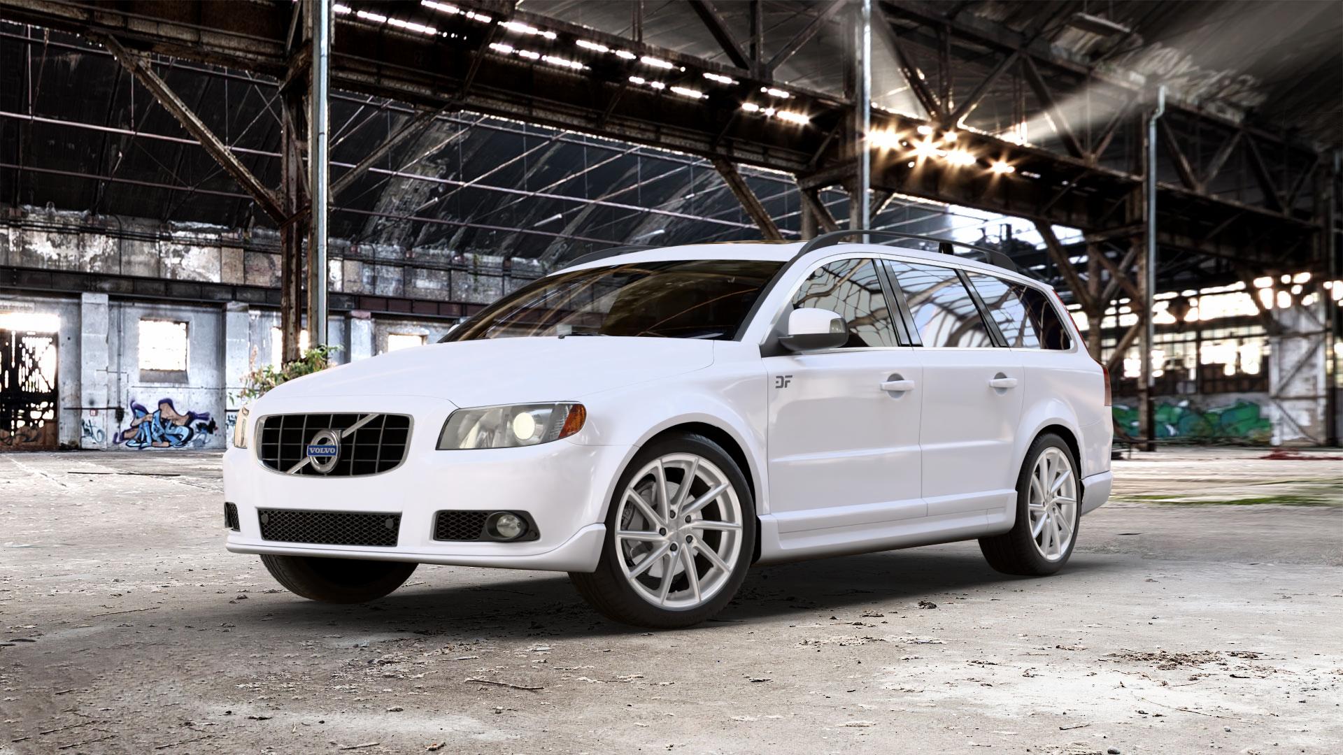Brock B37 kristallsilber front-poliert Felge mit Reifen in 19Zoll Alufelge auf weissem Volvo V70 III Typ B 2,0l 107kW (145 PS) D 100kW (136 1,6l T4 132kW (179 T 149kW (203 D3 120kW (163 DRIVe 80kW (109 84kW (114 D4 133kW (181 ⬇️ mit 15mm Tieferlegung ⬇️ Old Industrial Hall_max_5300mm_2024 Frontansicht_1