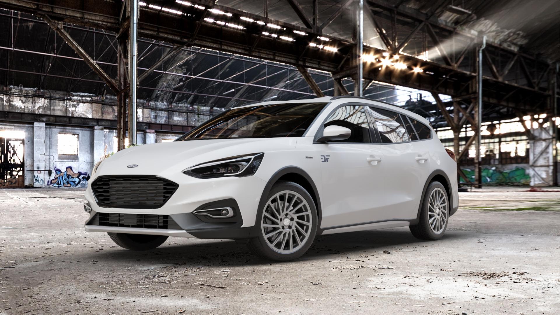 Brock B39 himalaya-grey-matt lackiert Felge mit Reifen grau in 18Zoll Winterfelge Alufelge auf weissem Ford Focus IV Active Typ DEH (Turnier) ⬇️ mit 15mm Tieferlegung ⬇️ Old Industrial Hall_max_5300mm_2024 Frontansicht_1