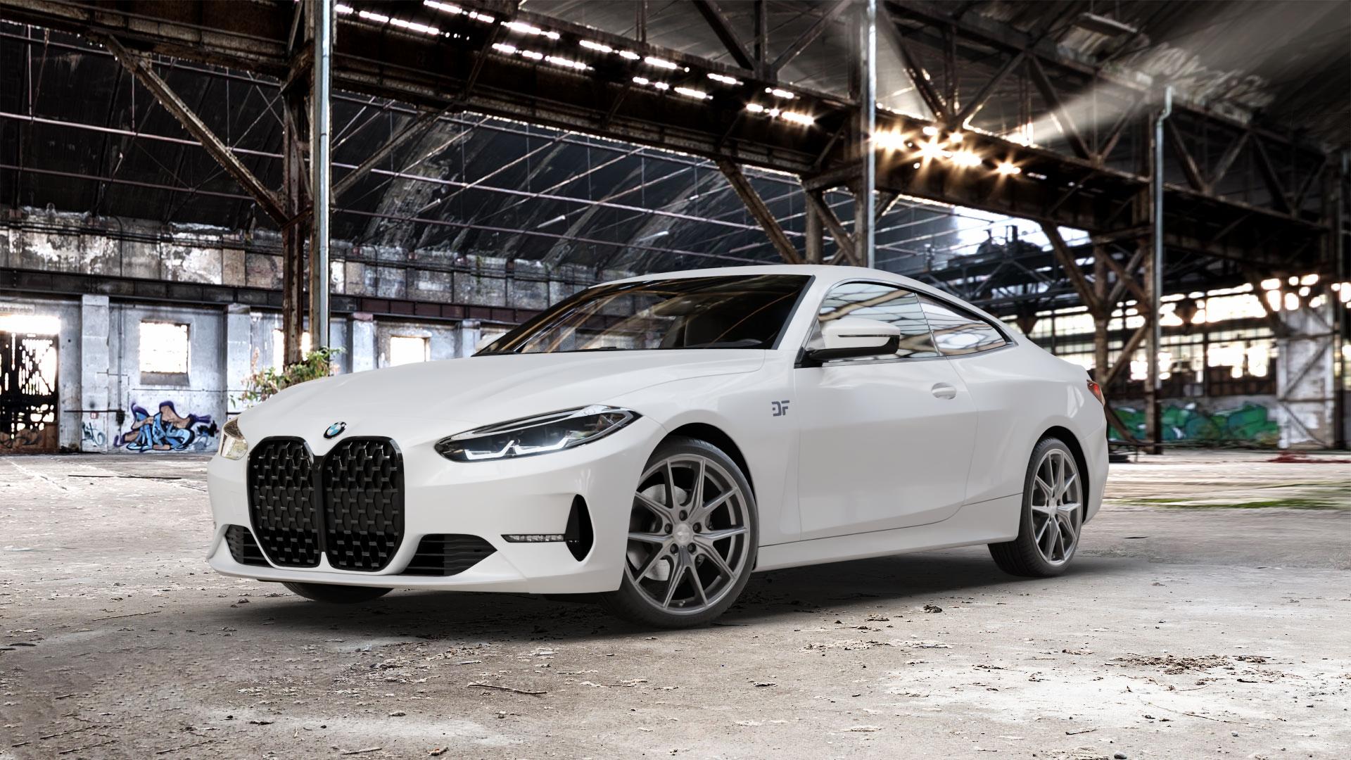 Brock B40 ferric-grey matt-lackiert Felge mit Reifen grau in 19Zoll Winterfelge Alufelge auf weissem BMW M4 Typ G82 (Coupe) CSL 4er G22 Coupé (G3C) ⬇️ mit 15mm Tieferlegung ⬇️ Old Industrial Hall_max_5300mm_2024 Frontansicht_1