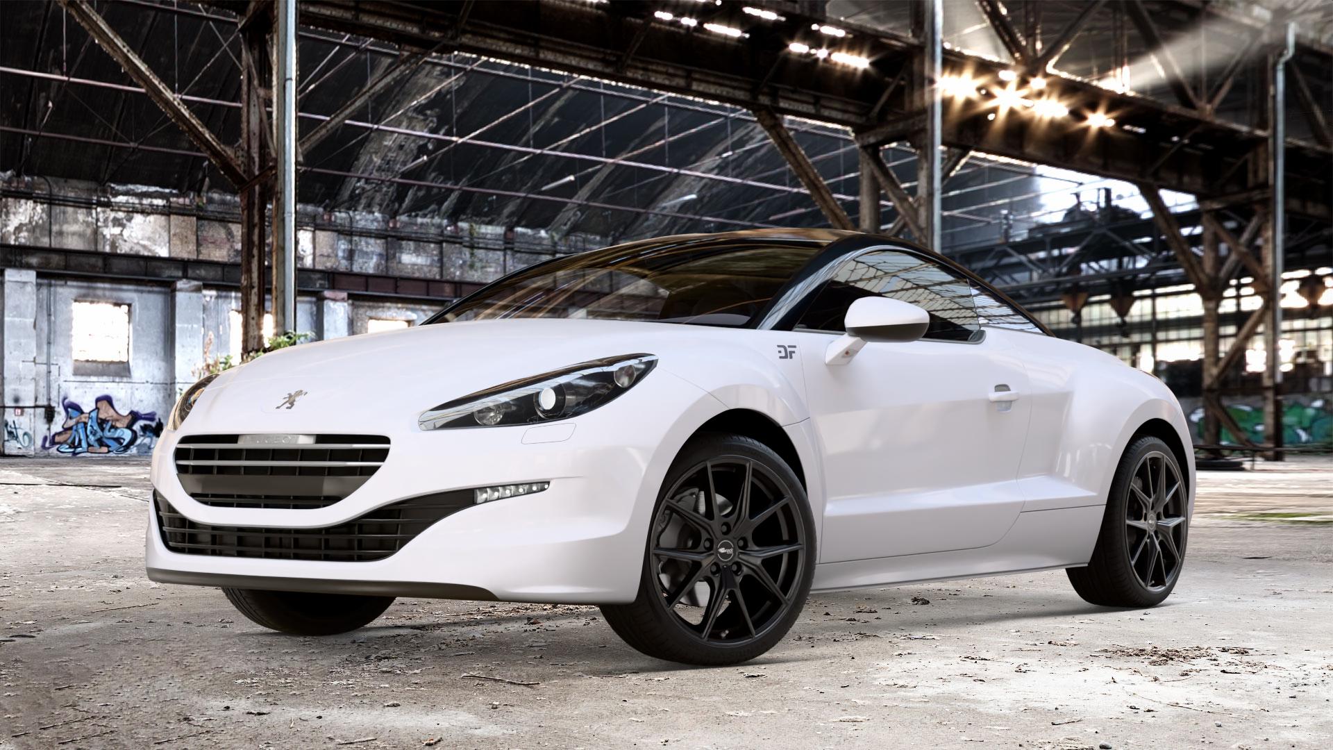 Brock B40 satin-black matt-lackiert Felge mit Reifen schwarz in 19Zoll Winterfelge Alufelge auf weissem Peugeot RCZ Facelift ⬇️ mit 15mm Tieferlegung ⬇️ Old Industrial Hall_max_4400mm_2024 Frontansicht_1