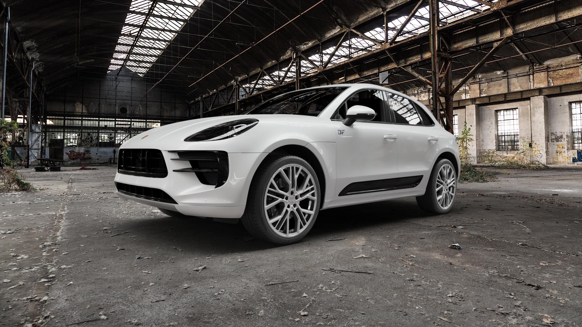 Brock B41 ferric-grey lackiert Felge mit Reifen grau in 21Zoll Winterfelge Alufelge auf weissem Porsche Macan Typ 95B Facelift ⬇️ mit 15mm Tieferlegung ⬇️ Old Industrial Hall_max5000mm_2022 Frontansicht_1