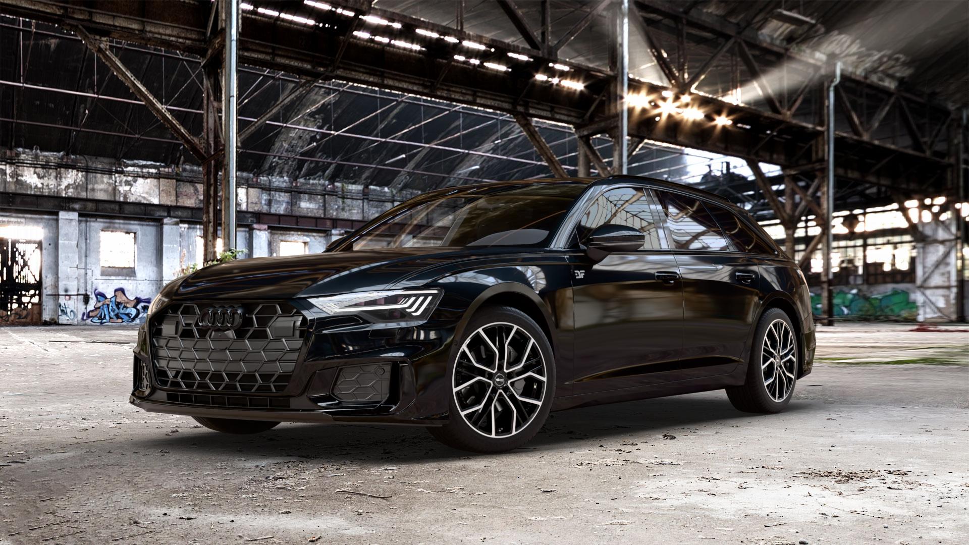 Brock B41 schwarz front-poliert Felge mit Reifen silber mehrfarbig in 19Zoll Winterfelge Alufelge auf schwarzem metallic Audi A6 Typ F2/C8 (Avant) Facelift 2,0l 35 TDI 120kW Mild-Hybrid (163 PS) 40 150kW (204 quattro TFSI 3,0l 45 180kW (245 195kW (265 50 210kW (286 e Hyb ⬇️ mit 15mm Tieferlegung ⬇️ Old Industrial Hall_max_5300mm_2024 Frontansicht_1