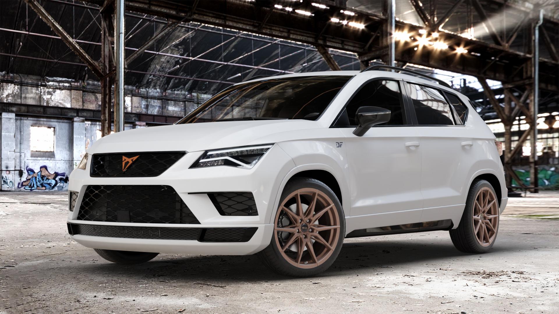 Brock B42 bronze-copper matt-lackiert Felge mit Reifen in 19Zoll Winterfelge Alufelge auf weissem Cupra Ateca Typ 5FP 2,0l TFSI 4Drive 221kW (300 PS) ⬇️ mit 15mm Tieferlegung ⬇️ Old Industrial Hall_max_4400mm_2024 Frontansicht_1