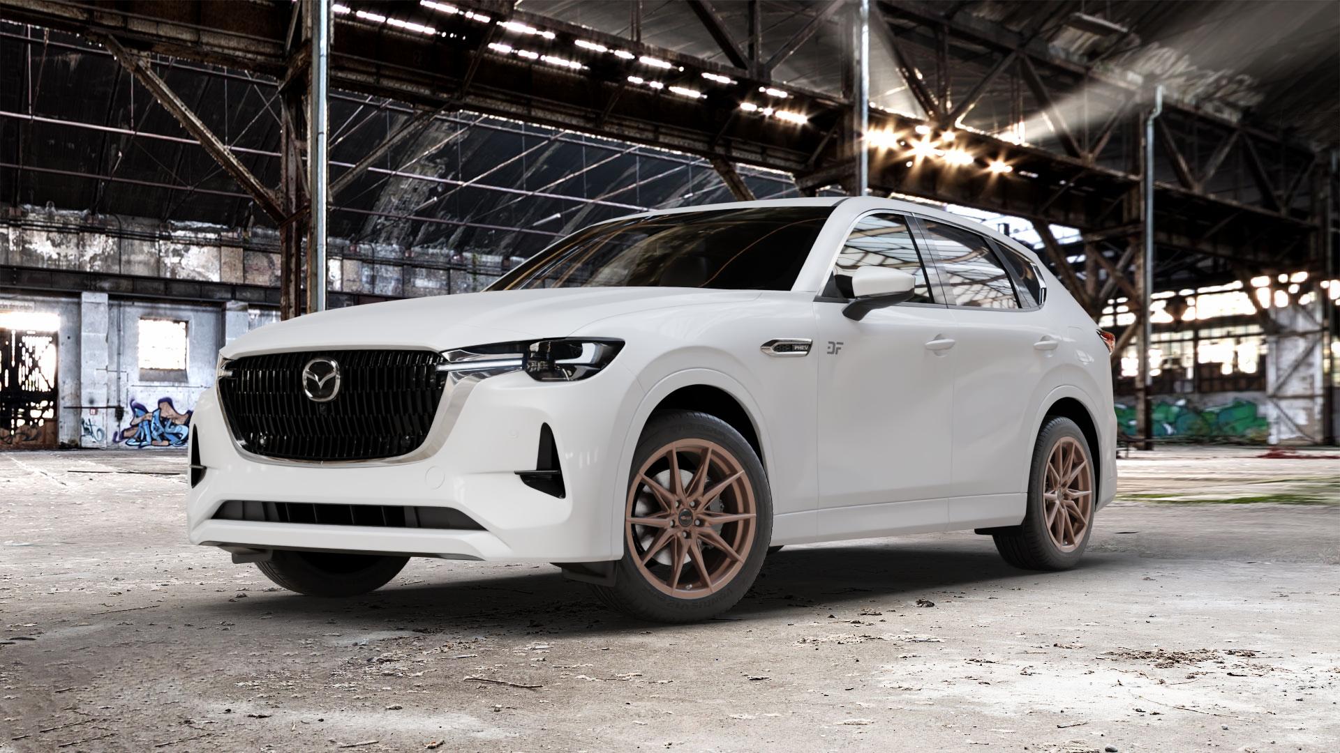 Brock B42 bronze-copper matt-lackiert Felge mit Reifen in 19Zoll Winterfelge Alufelge auf weissem Mazda CX-60 Typ KH01 ⬇️ mit 15mm Tieferlegung ⬇️ Old Industrial Hall_max_5300mm_2024 Frontansicht_1