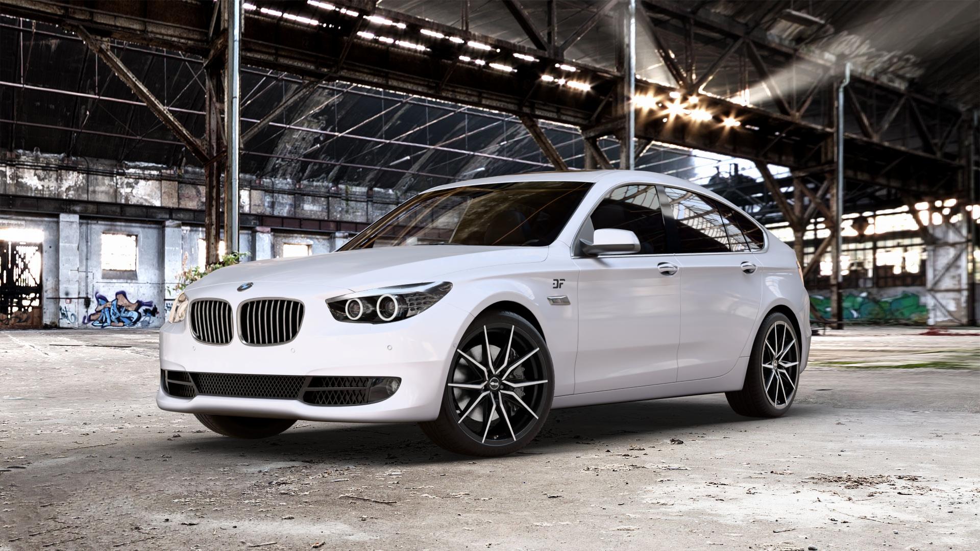 Brock B42 schwarz front-poliert Felge mit Reifen silber mehrfarbig in 20Zoll Winterfelge Alufelge auf weissem BMW 535i GT Typ F07 xDrive 550i 530d 535d 520d 528i 5er Gran Turismo (GT, K-N1) ⬇️ mit 15mm Tieferlegung ⬇️ Old Industrial Hall_max_5300mm_2024 Frontansicht_1