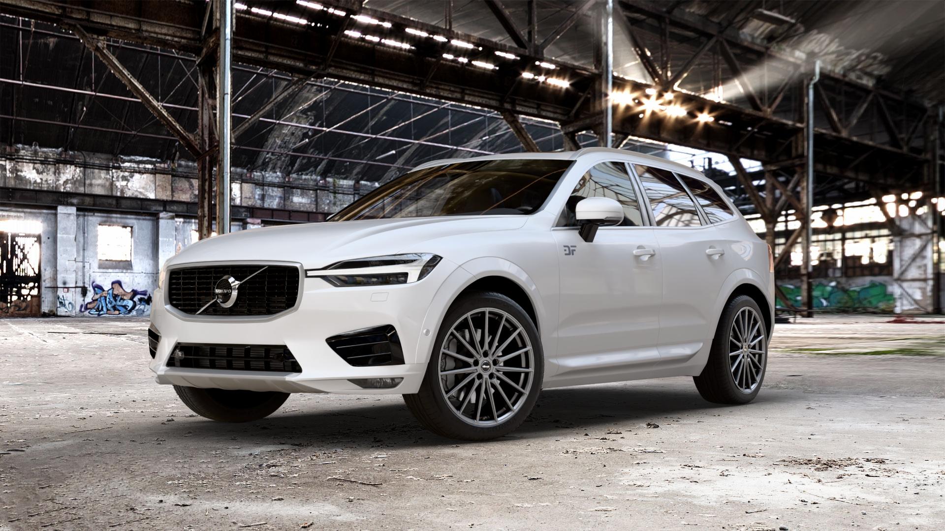 Brock B43 cosmic-grey matt-lackiert Felge mit Reifen grau in 20Zoll Winterfelge Alufelge auf weissem Volvo XC60 Typ U ⬇️ mit 15mm Tieferlegung ⬇️ Old Industrial Hall_max_5300mm_2024 Frontansicht_1