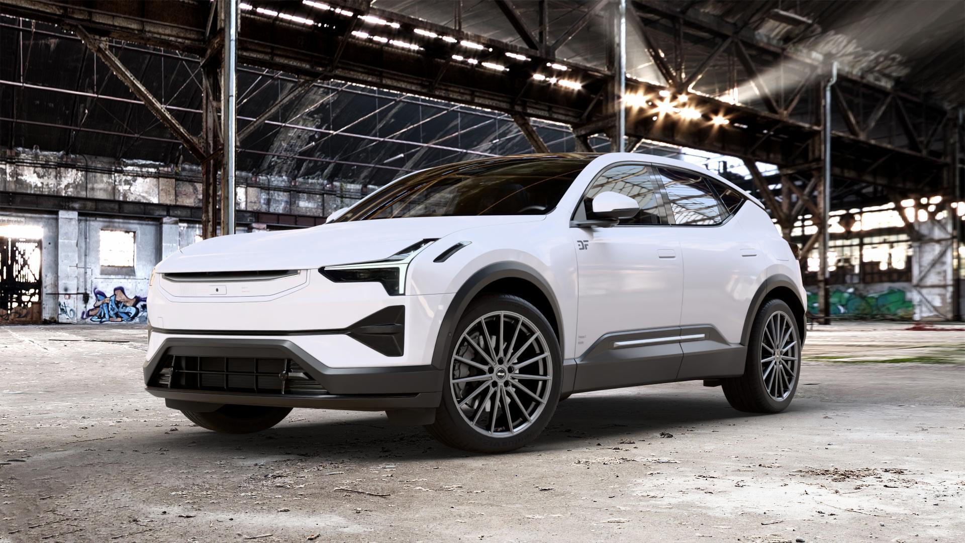 Brock B43 cosmic-grey matt-lackiert Felge mit Reifen grau in 21Zoll Winterfelge Alufelge auf weissem Polestar 3 0,0l 132kW (179 PS) 238kW AWD (324 252kW (343 ⬇️ mit 15mm Tieferlegung ⬇️ Old Industrial Hall_max_5300mm_2024 Frontansicht_1