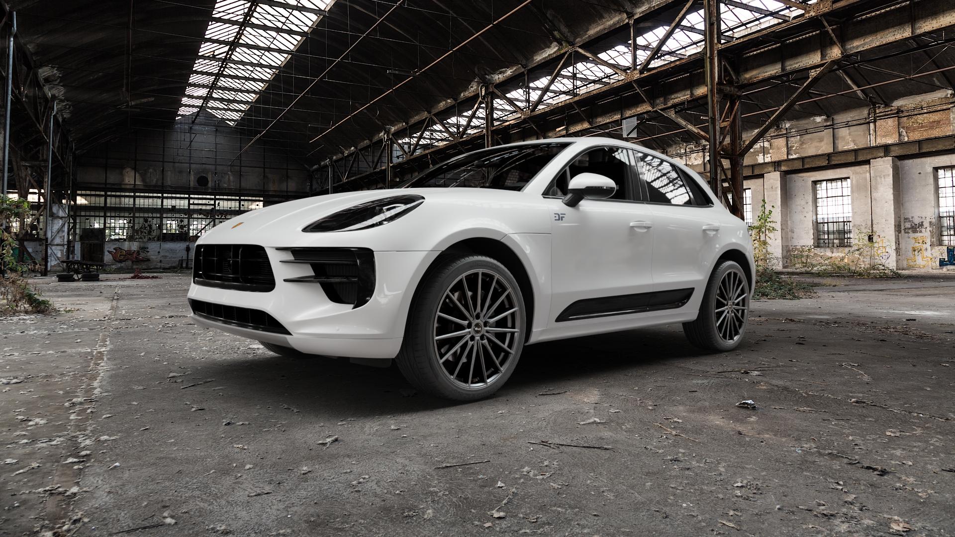 Brock B43 cosmic-grey matt-lackiert Felge mit Reifen grau in 21Zoll Winterfelge Alufelge auf weissem Porsche Macan Typ 95B Facelift ⬇️ mit 15mm Tieferlegung ⬇️ Old Industrial Hall_max5000mm_2022 Frontansicht_1