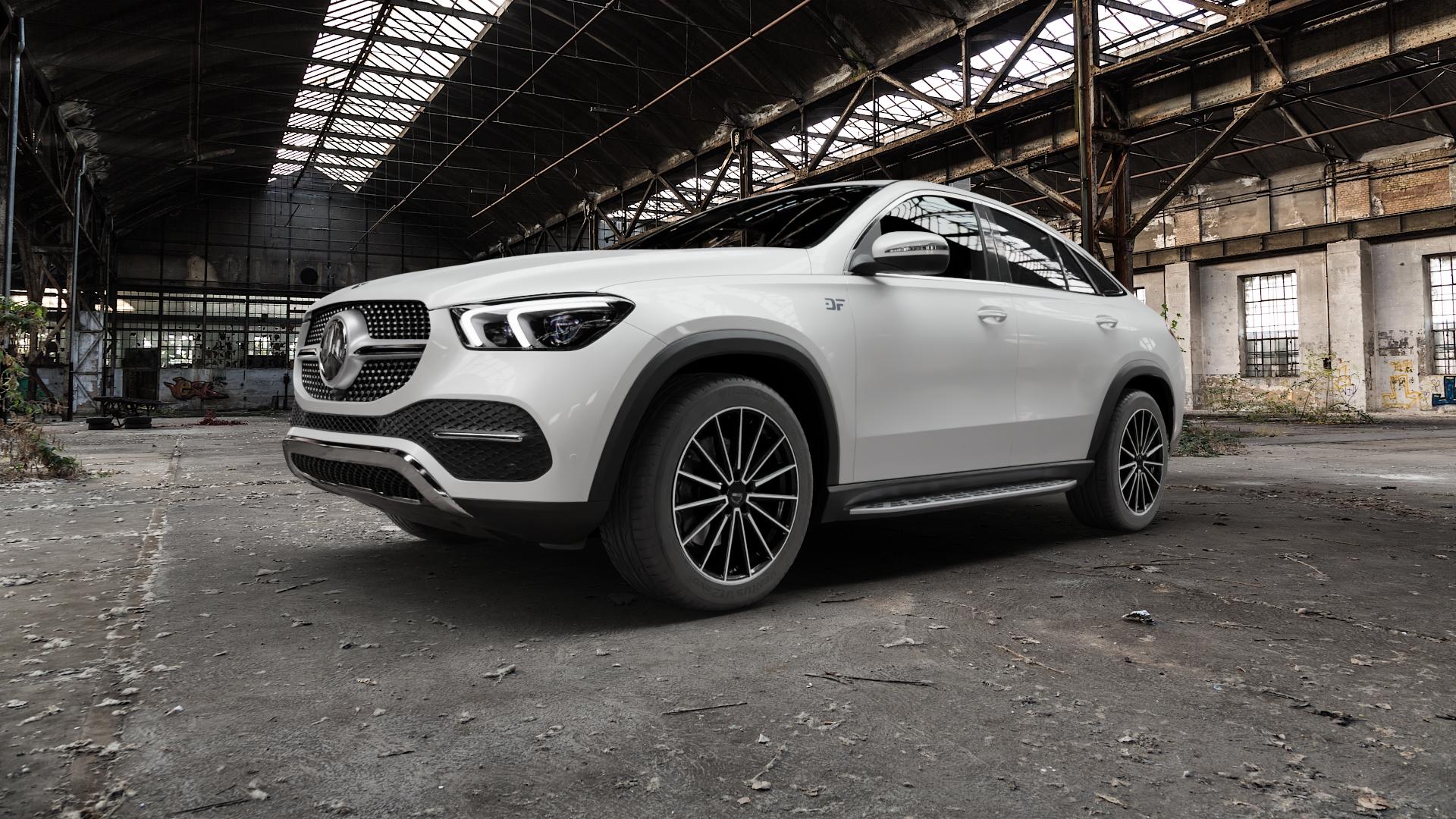 Brock B43 schwarz front-poliert Felge mit Reifen silber in 20Zoll Alufelge auf weissem Mercedes GLE-Klasse Coupe Typ V167 (H1GLE) ⬇️ mit 15mm Tieferlegung ⬇️ Old Industrial Hall_max5000mm_2022 Frontansicht_1